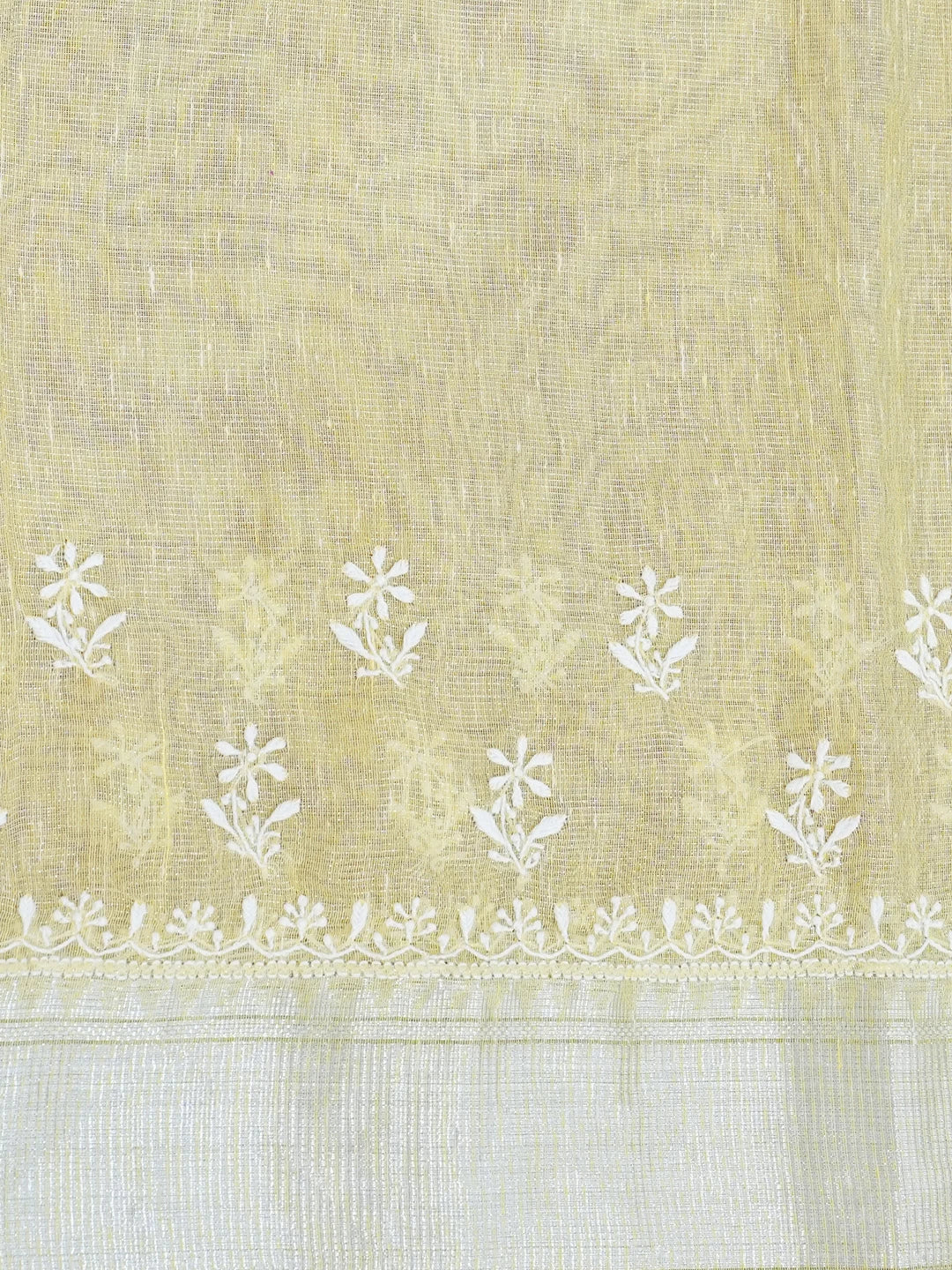 Ada Hand Embroidered Lemon Yellow Tissue Lucknowi Chikankari Saree With Blouse 01A526565