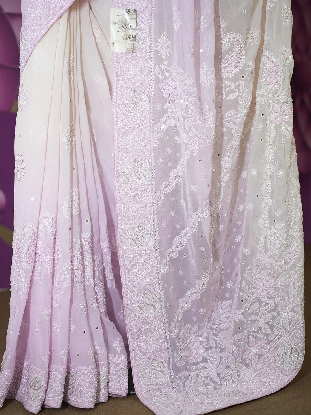 Ada Hand Embroidered Pink Pure Georgette Lucknowi Chikankari Saree/Blouse With Pearl Work 01A404698