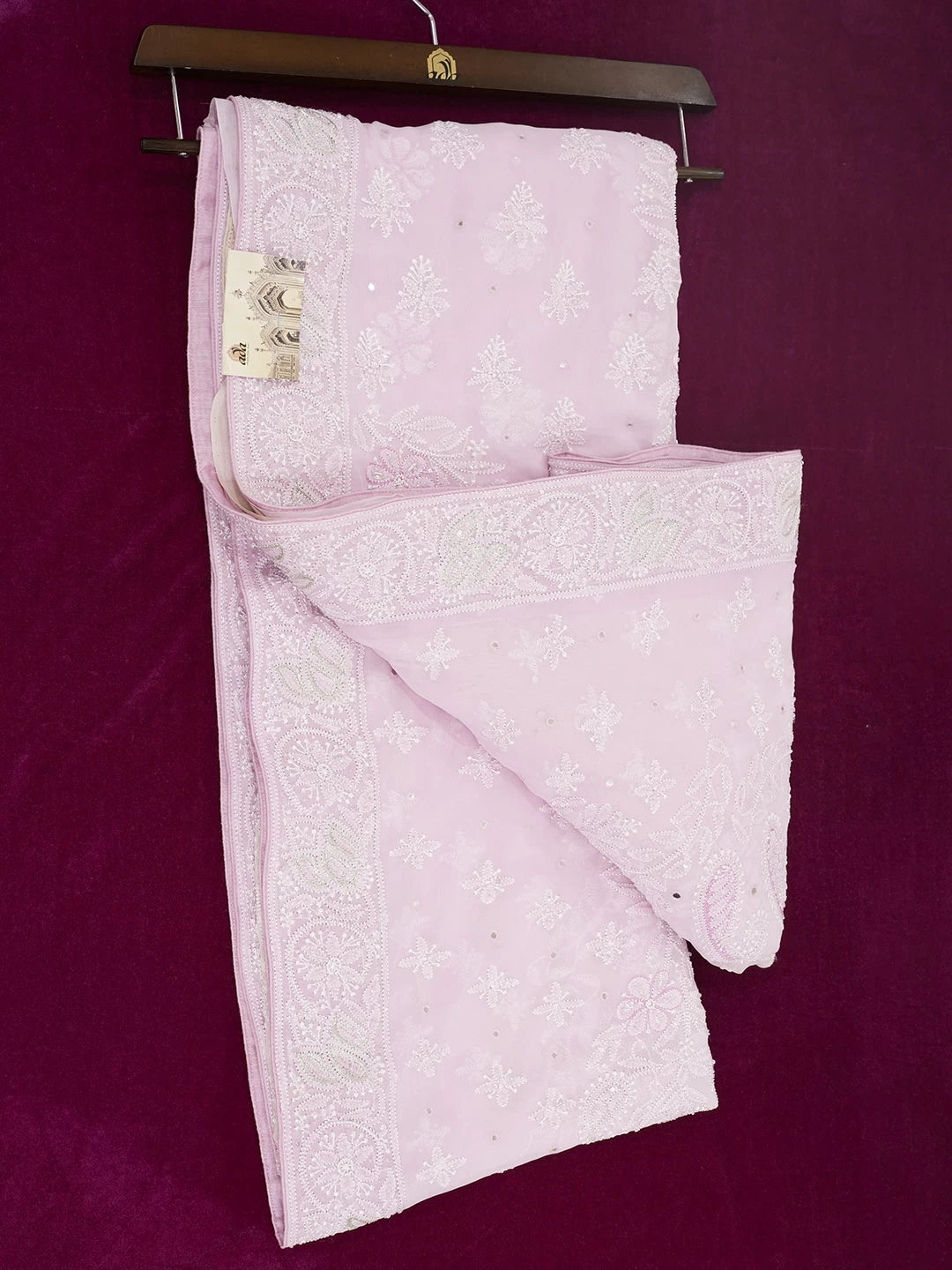Ada Hand Embroidered Pink Pure Georgette Lucknowi Chikankari Saree/Blouse With Pearl Work 01A404698