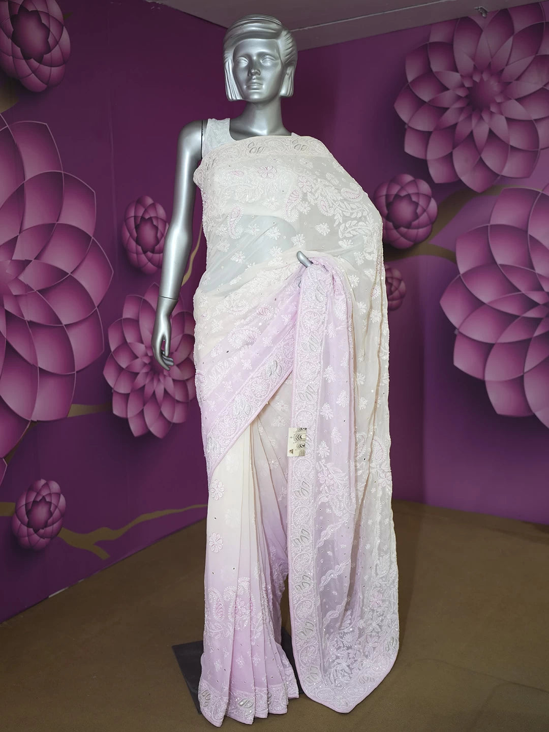 Ada Hand Embroidered Pink Pure Georgette Lucknowi Chikankari Saree/Blouse With Pearl Work 01A404698