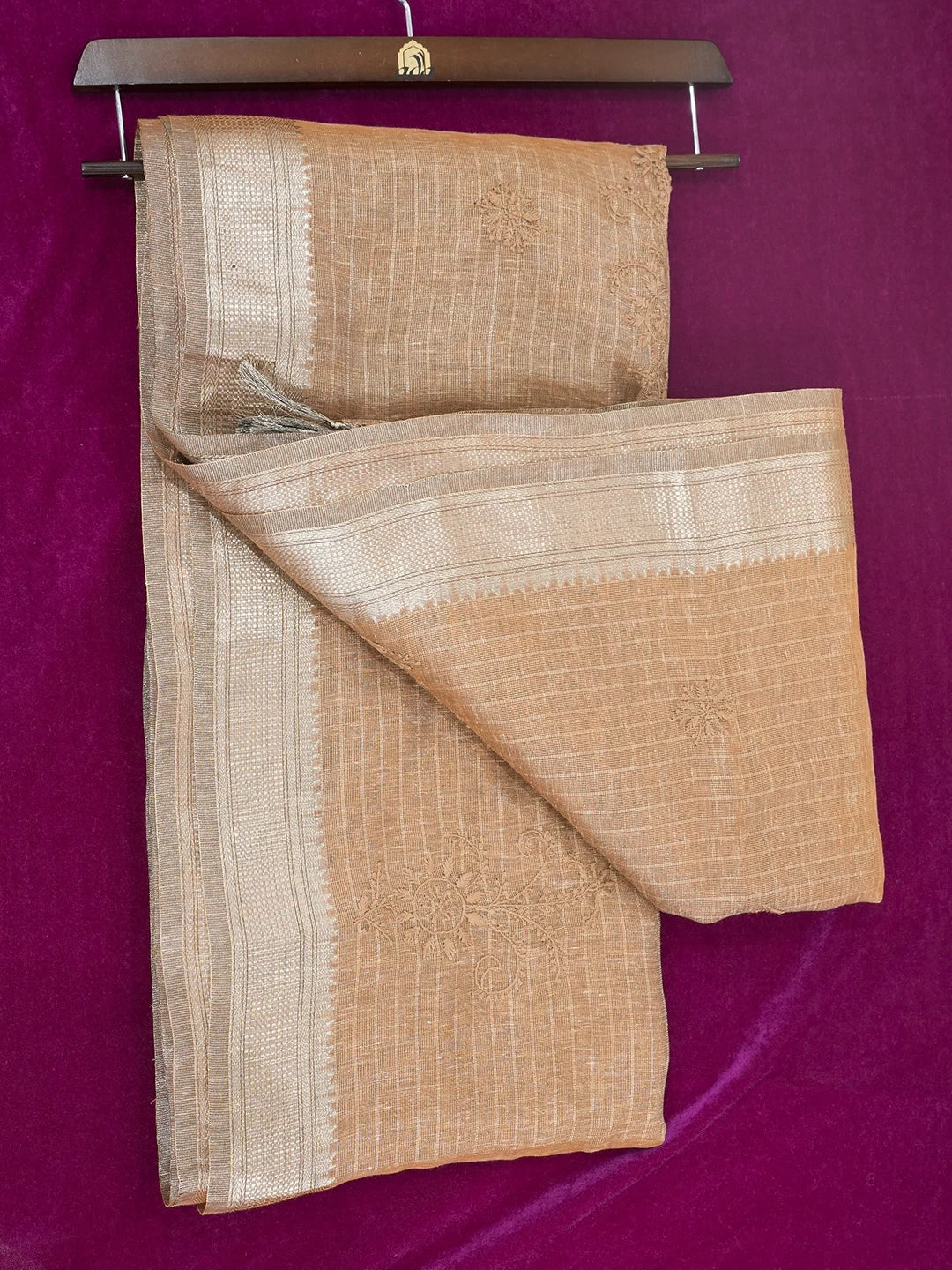Ada Hand Embroidered Brown Tissue Lucknowi Chikankari Saree With Blouse 01A526562