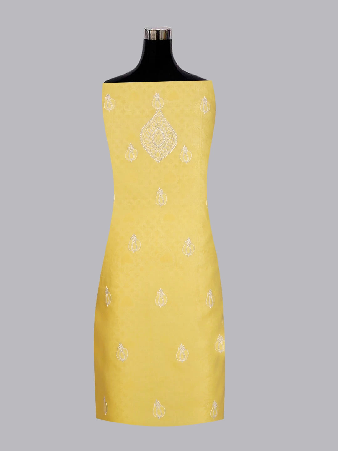 Ada Hand Embroidered Yellow Cotton Lucknowi Chikankari Unstitched Suit Piece With Muqaish Work 01A497460