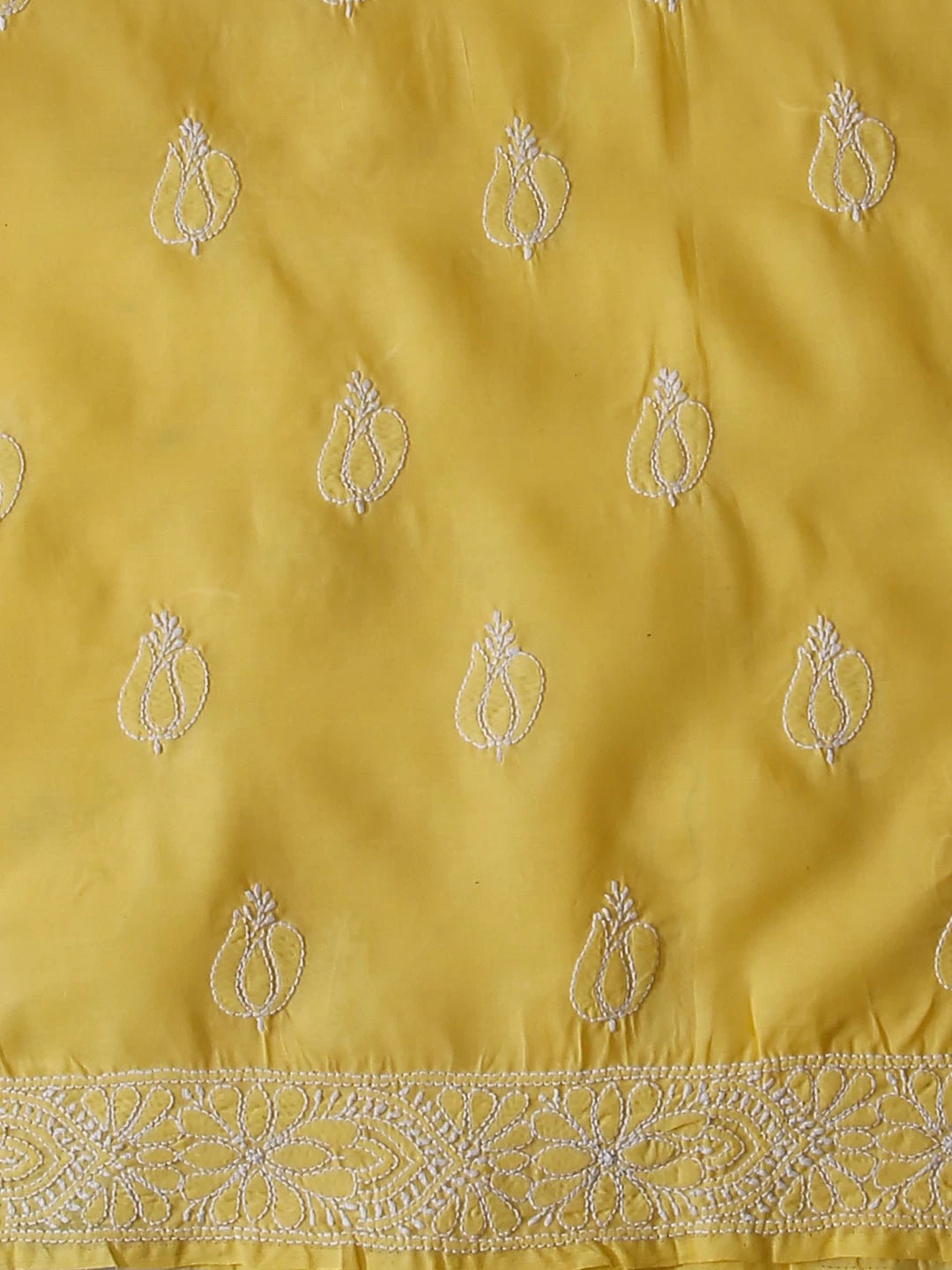 Ada Hand Embroidered Yellow Cotton Lucknowi Chikankari Unstitched Suit Piece With Muqaish Work 01A497460