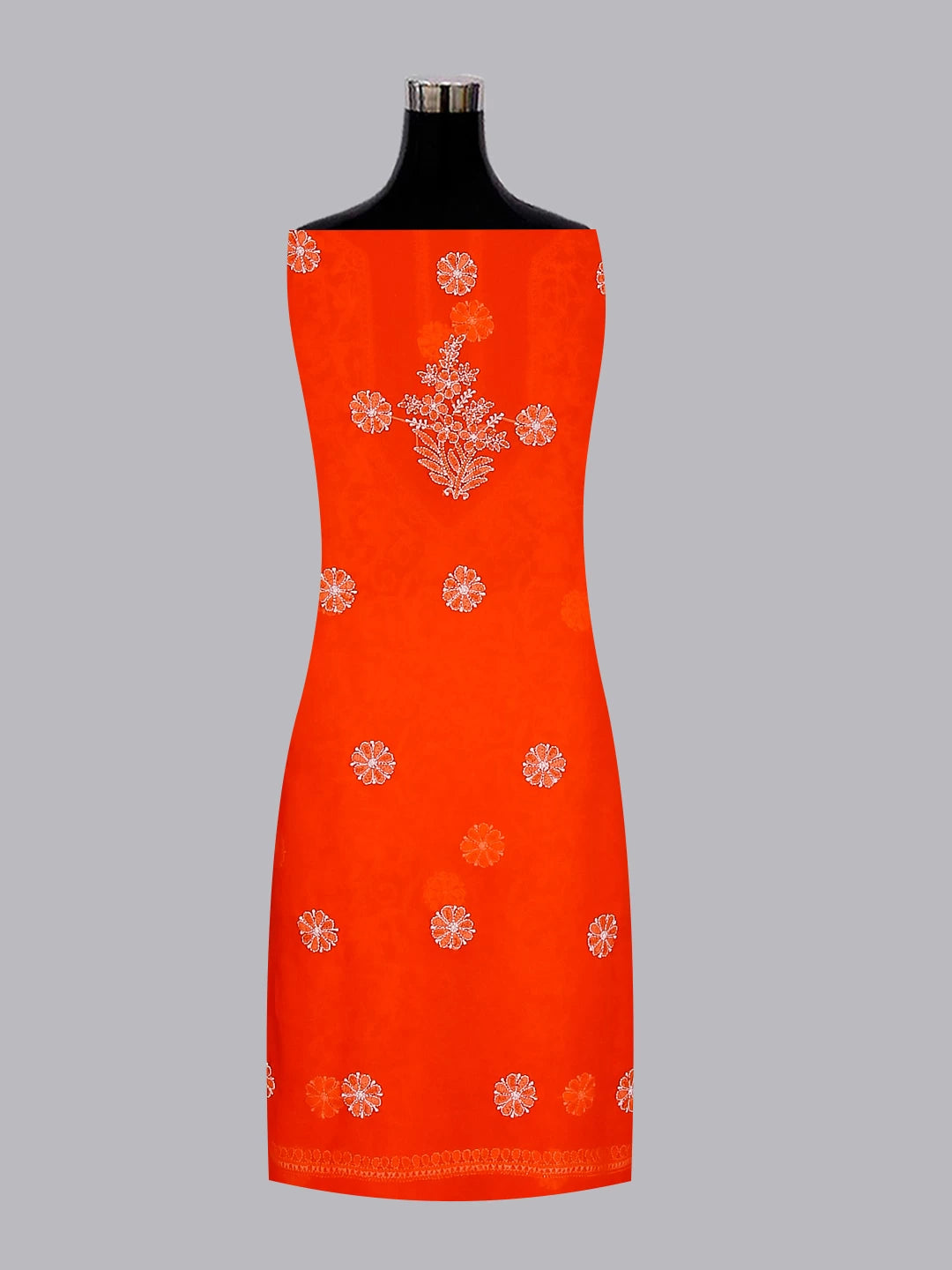Ada Hand Embroidered Orange Georgette Lucknowi Chikankari Unstitched Suit Piece With Pearl Work 01A530661
