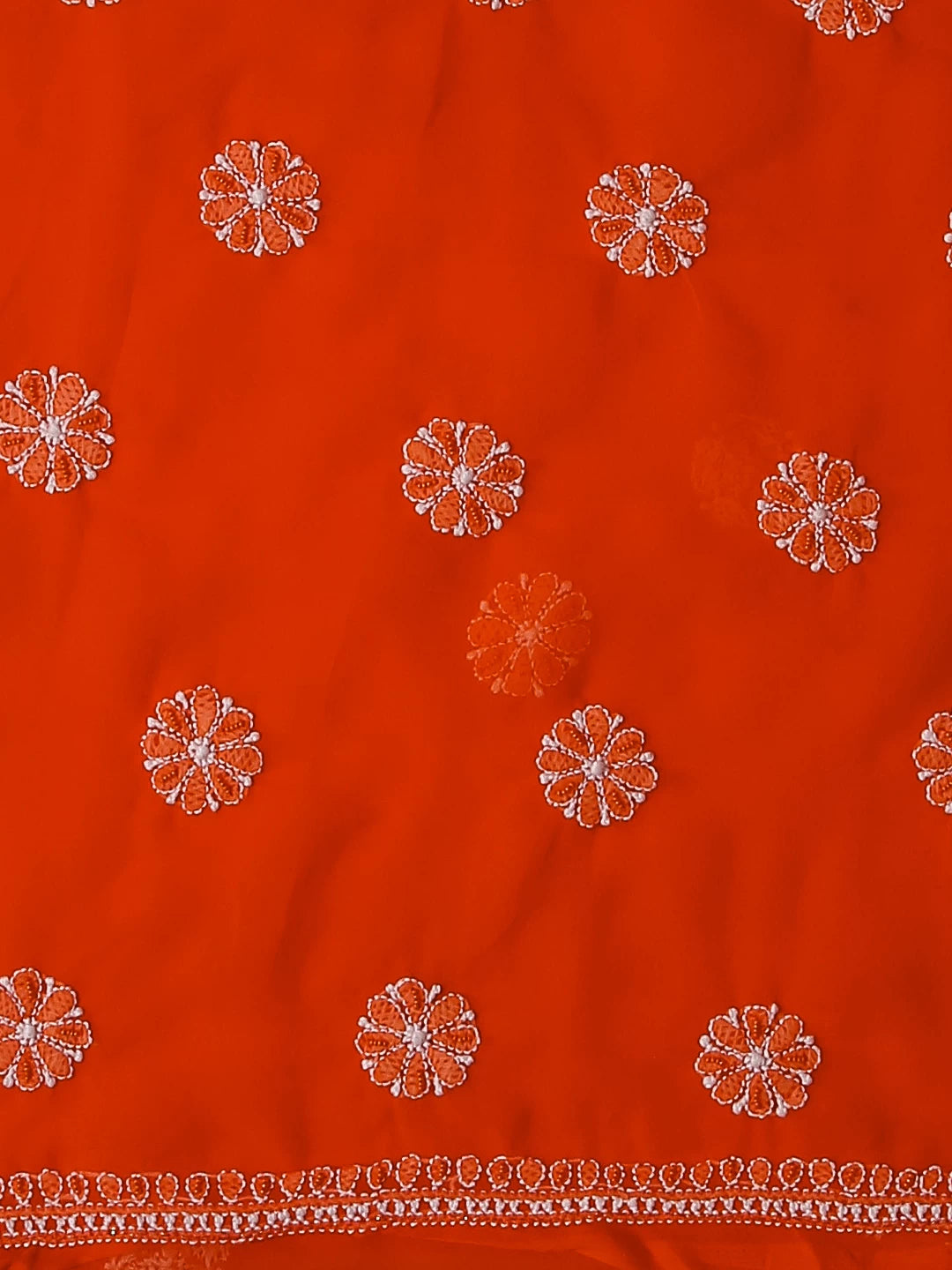 Ada Hand Embroidered Orange Georgette Lucknowi Chikankari Unstitched Suit Piece With Pearl Work 01A530661
