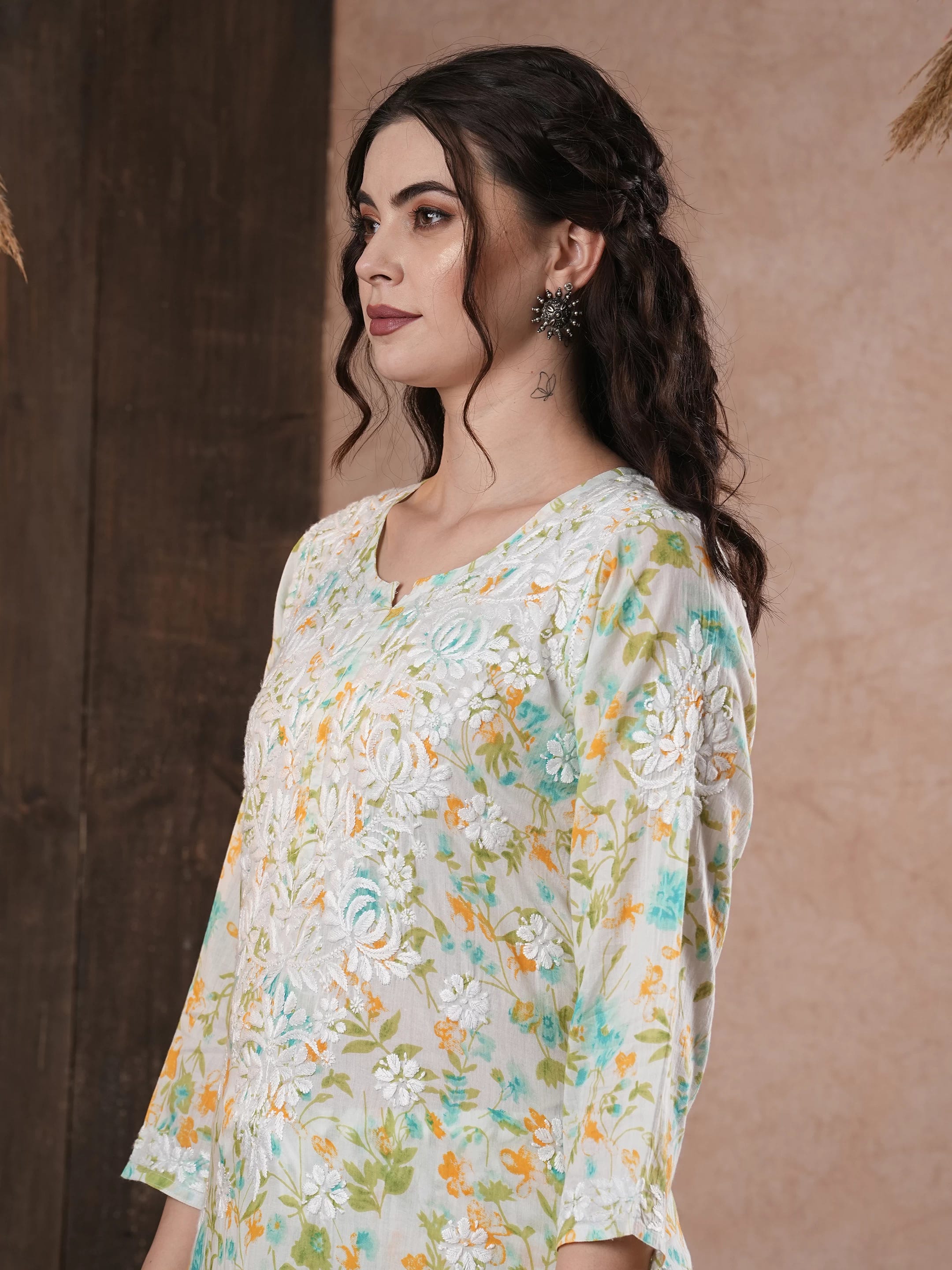 Ada Hand Embroidered White cotton Lucknowi Chikankari Co-Ord Set A811244