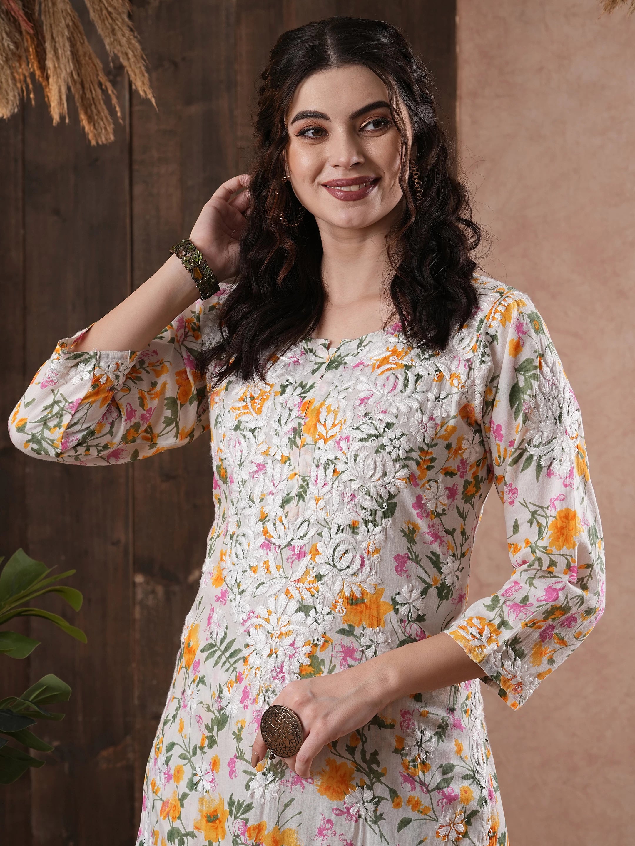 Ada Hand Embroidered white cotton Lucknowi Chikankari Co-Ord Set A811247