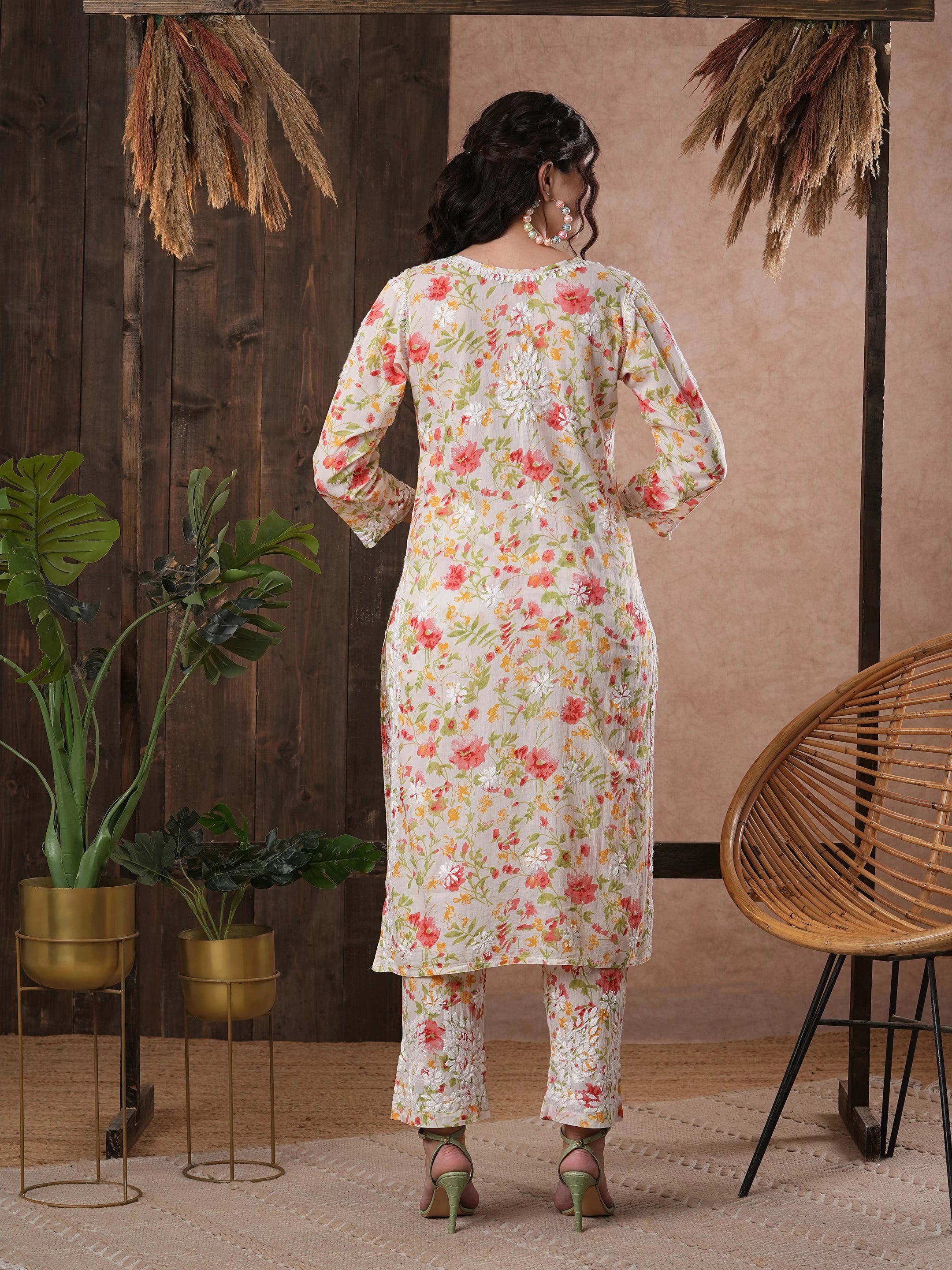 Ada Hand Embroidered white cotton Lucknowi Chikankari Co-Ord Set A811246