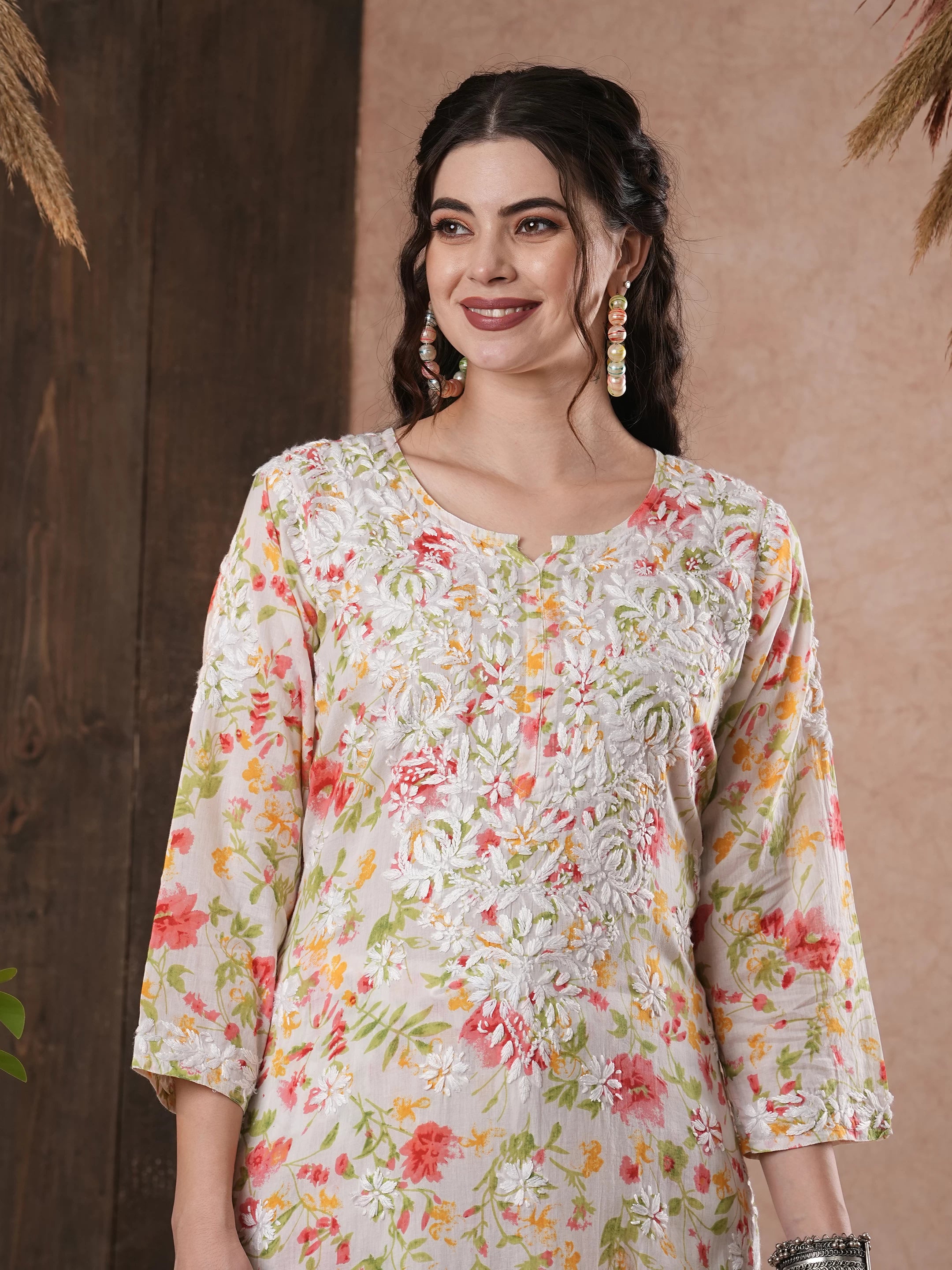 Ada Hand Embroidered white cotton Lucknowi Chikankari Co-Ord Set A811246