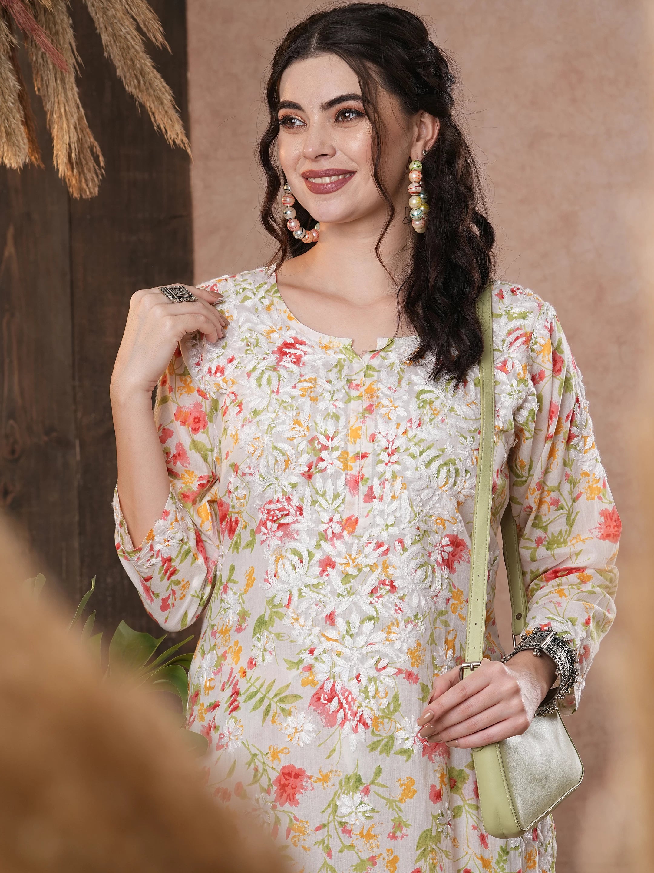 Ada Hand Embroidered white cotton Lucknowi Chikankari Co-Ord Set A811246