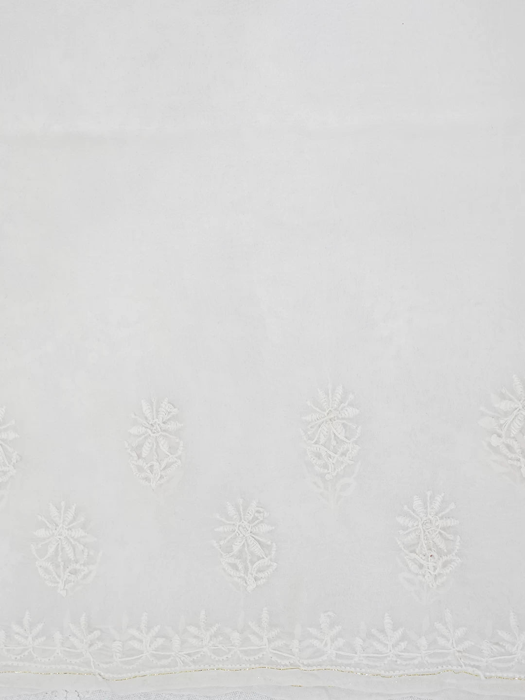 Ada Hand Embroidered Snow White Organza Lucknowi Chikankari Saree With Blouse 01A532230