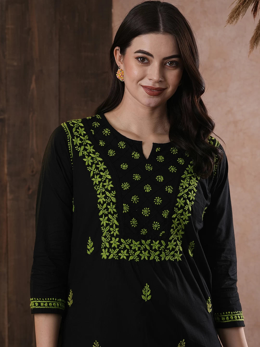 Ada Hand Embroidered Black Cotton Lucknowi Chikankari Straight Kurti A100555