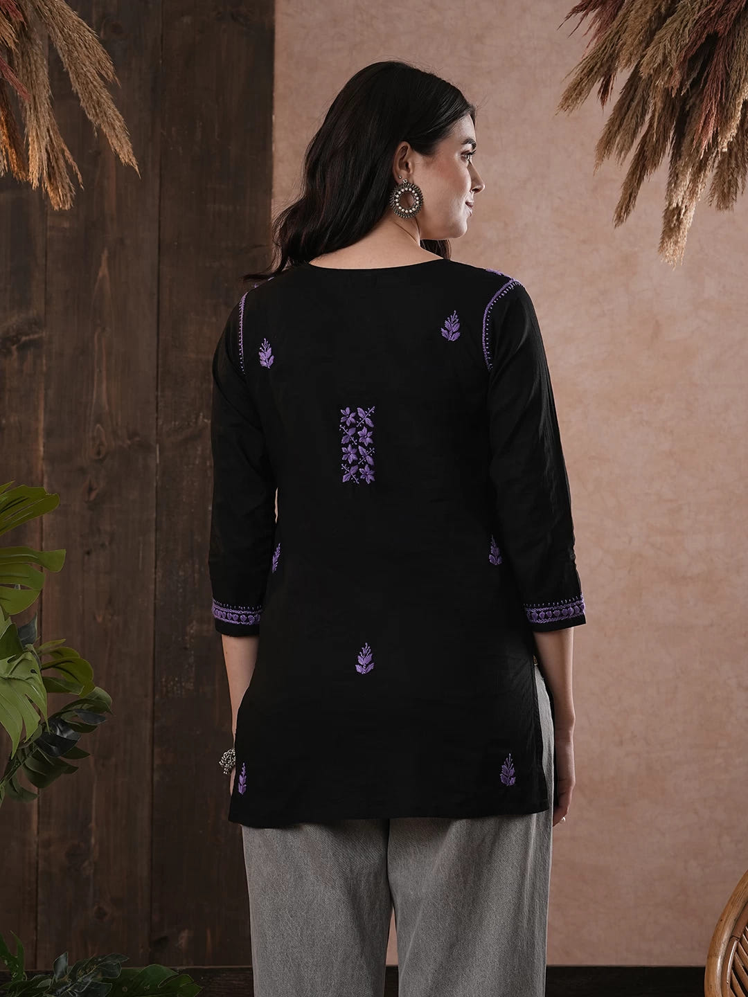 Ada Hand Embroidered Black Cotton Lucknowi Chikankari Straight Kurti A100556