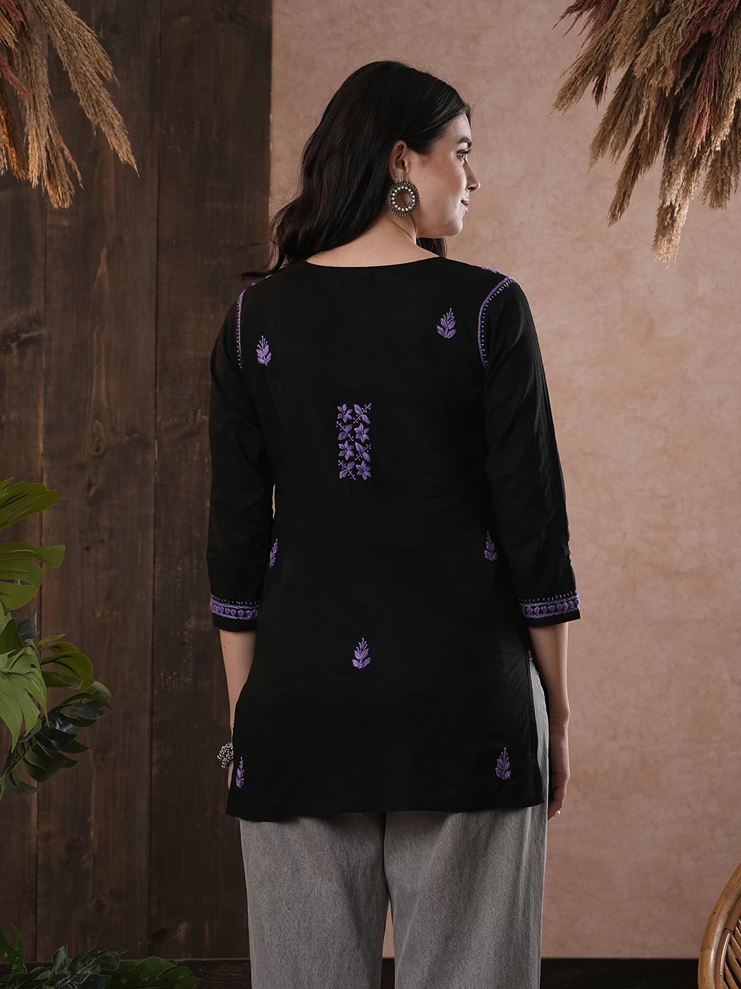Ada Hand Embroidered Black Cotton Lucknowi Chikankari Straight Kurti A100556