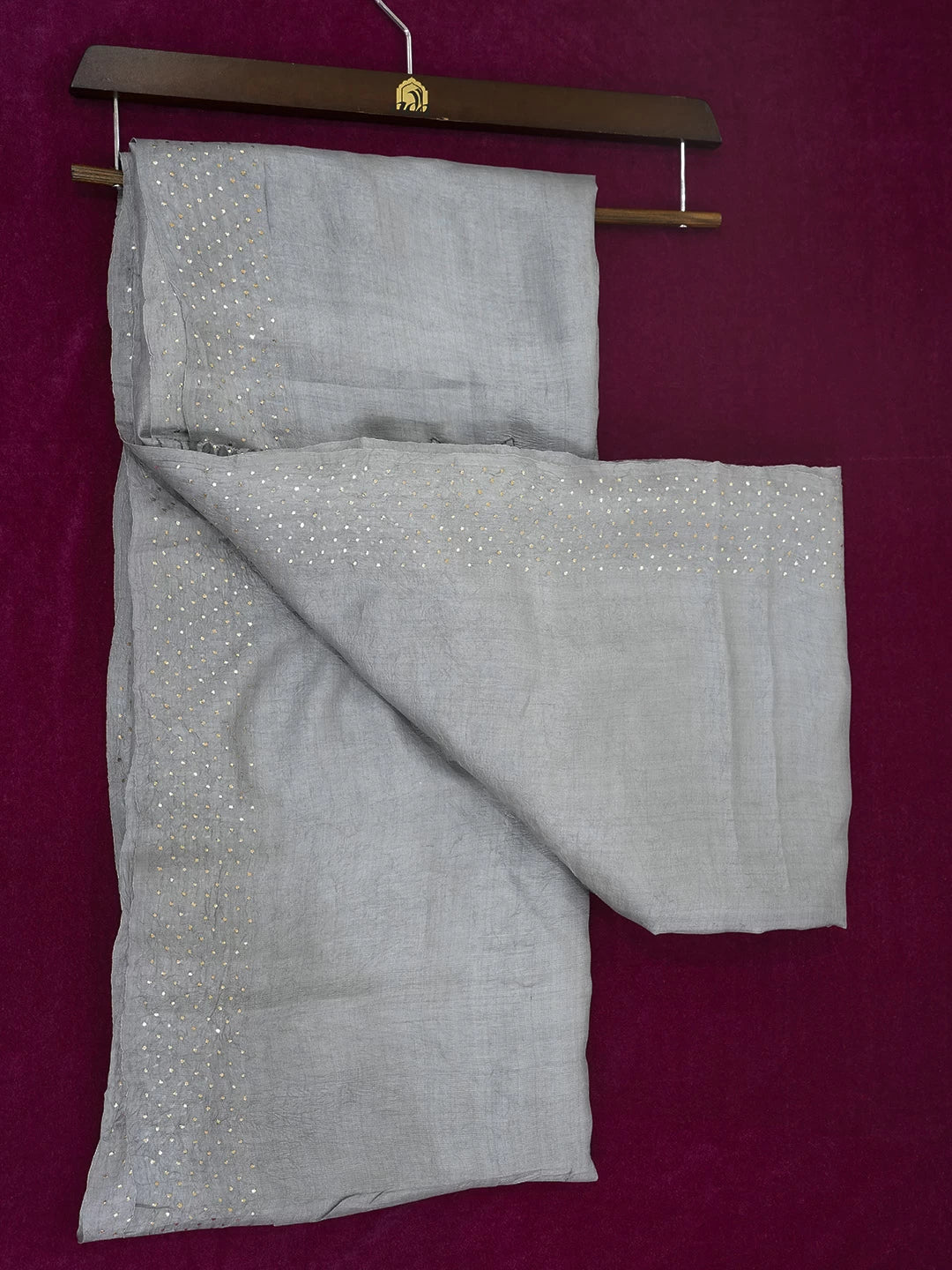 Ada Hand Embroidered Grey Silk Lucknowi Chikankari Saree /Blouse With Muqaish Work01A523872