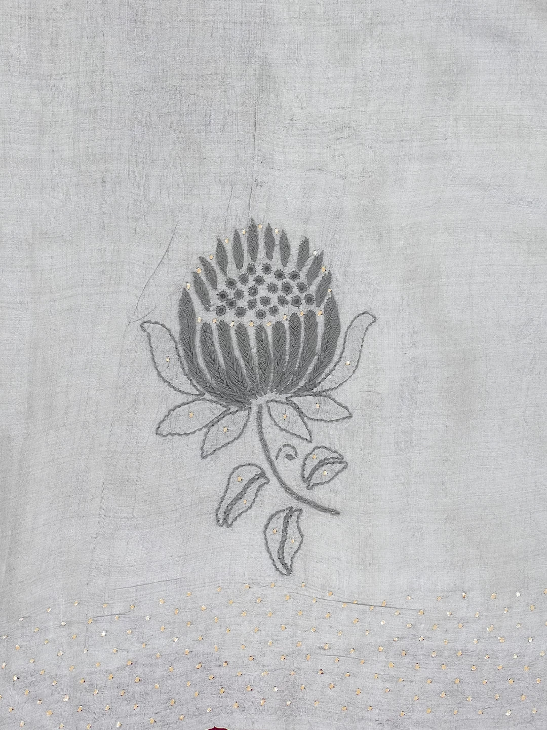 Ada Hand Embroidered Grey Silk Lucknowi Chikankari Saree /Blouse With Muqaish Work01A523872