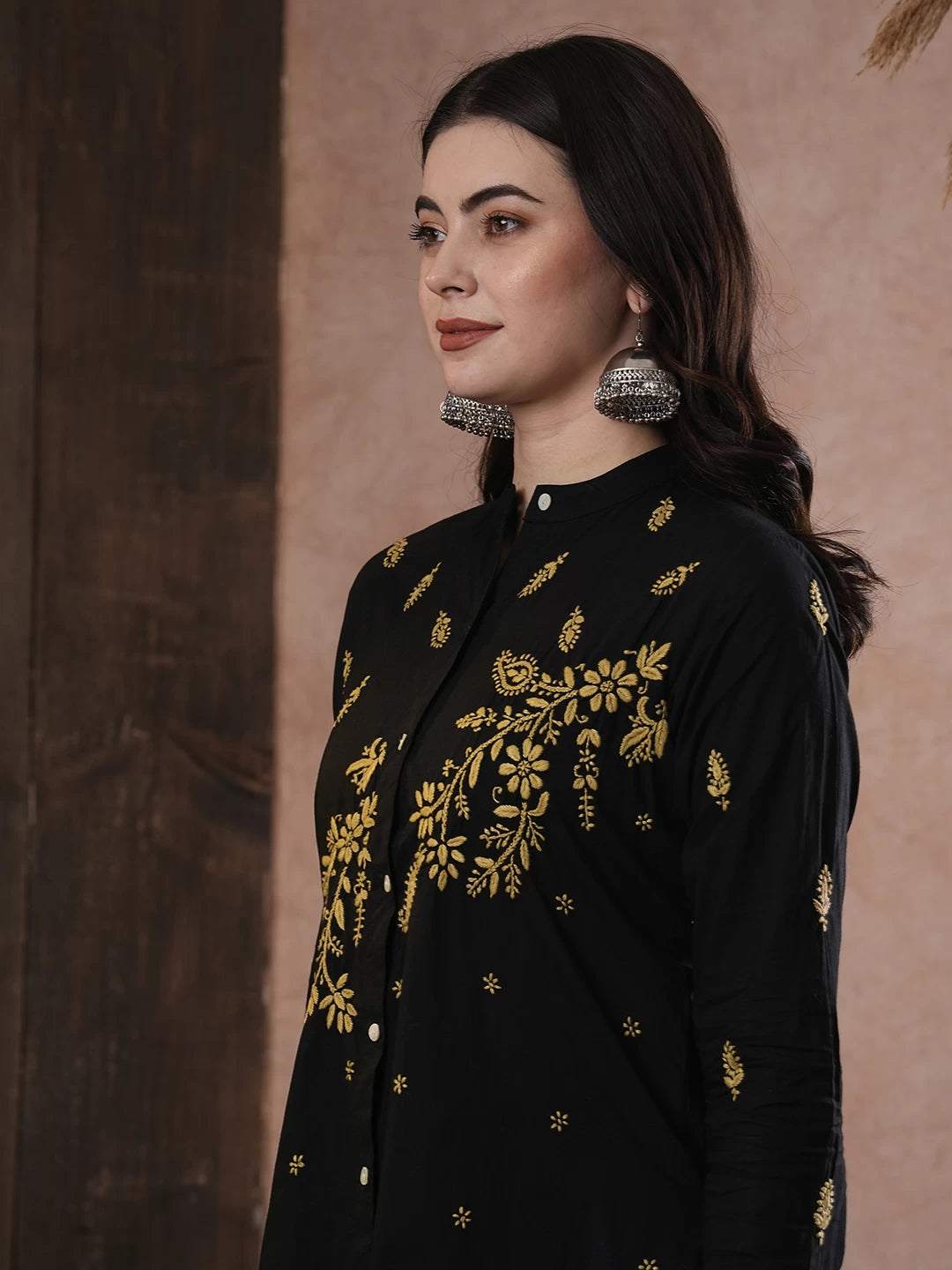 Ada Hand Embroidered Black Cotton Lucknowi Chikankari Shirt A911392