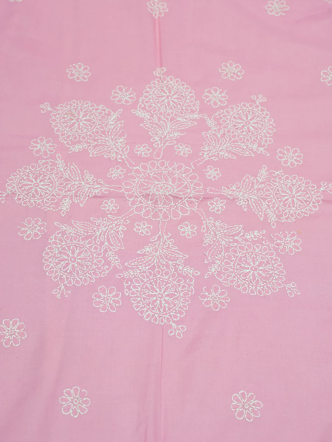 Ada Hand Embroidered Pink Cotton Lucknowi Chikankari Bed Sheet With Pillow Cover Set 01A376929