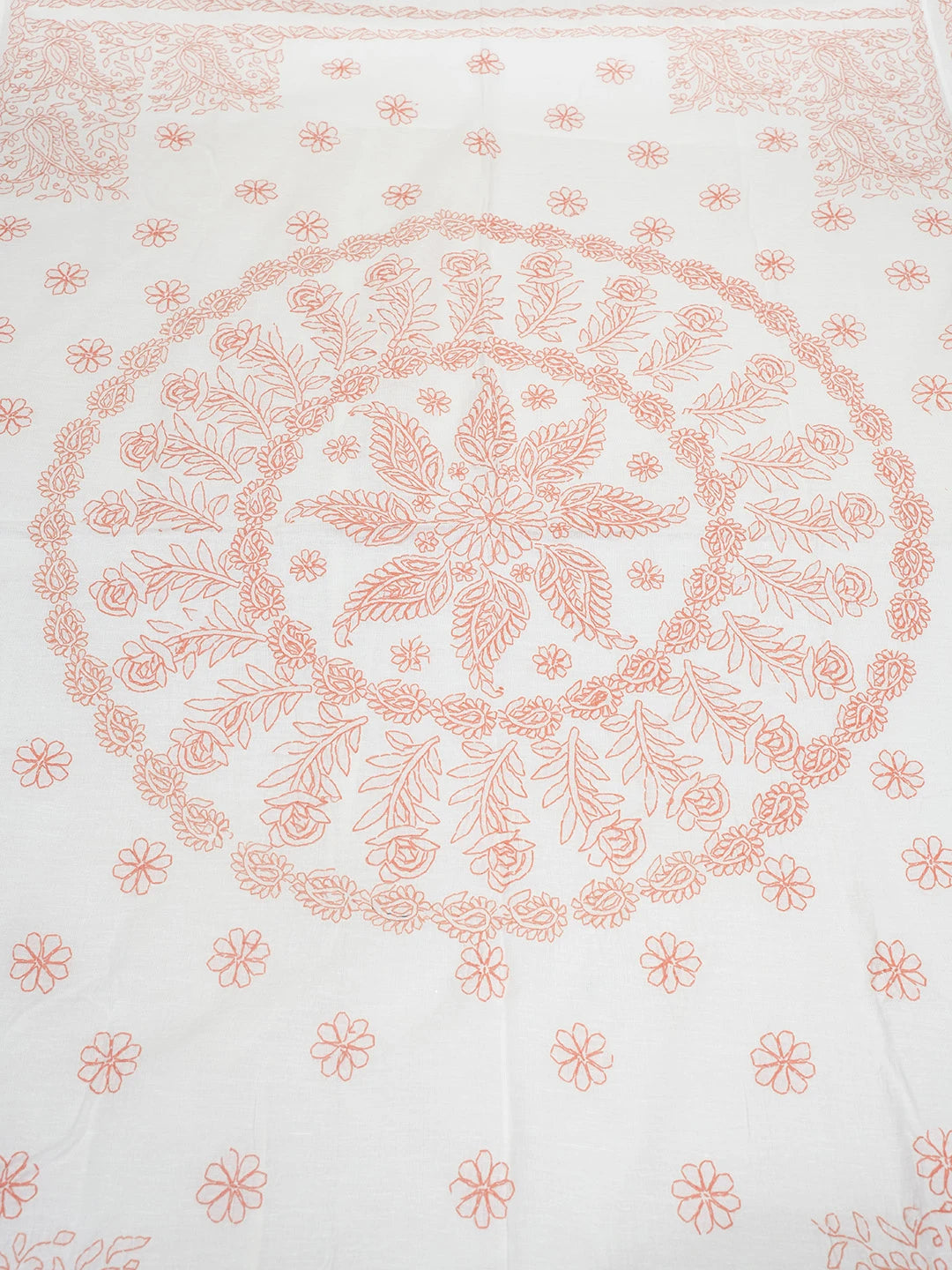 Ada Hand Embroidered White Cotton Lucknowi Chikankari Bed Sheet With Pillow And Cushion Cover Set 01A534143