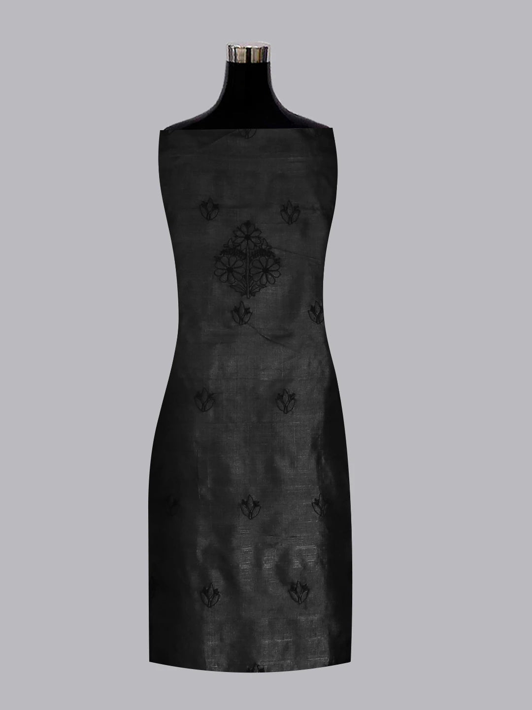 Ada Hand Embroidered Black Silk Lucknowi Chikankari Unstitched Suit Piece 01A529666