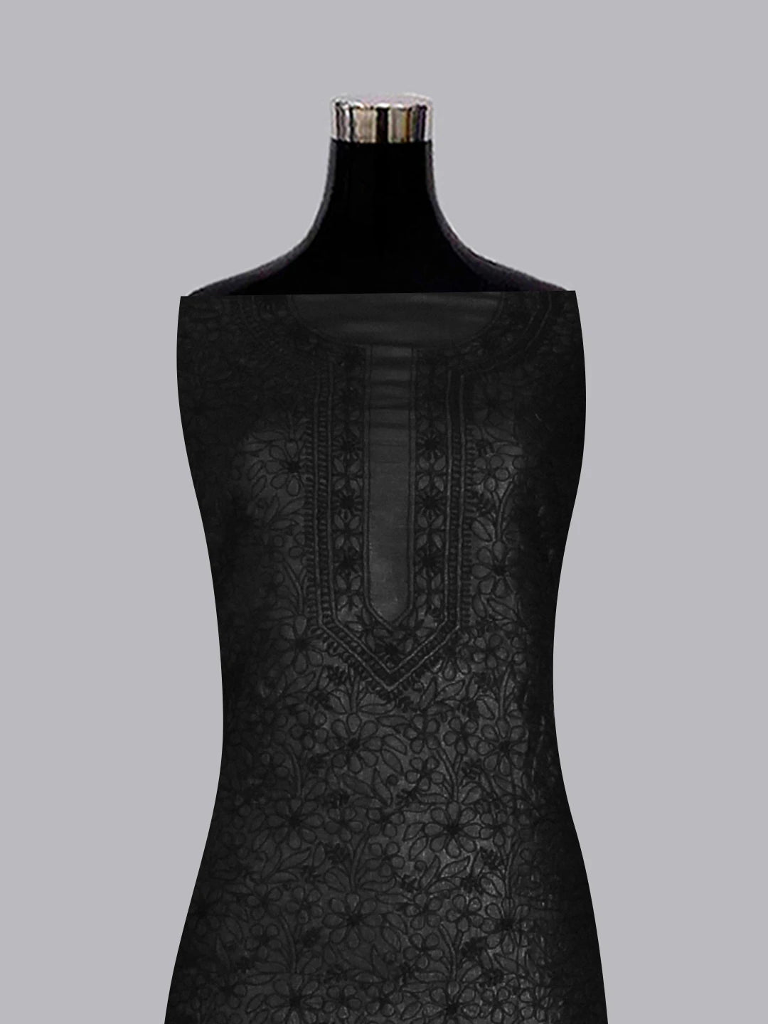 Ada Hand Embroidered Black Silk Lucknowi Chikankari Unstitched Suit Piece 01A529666