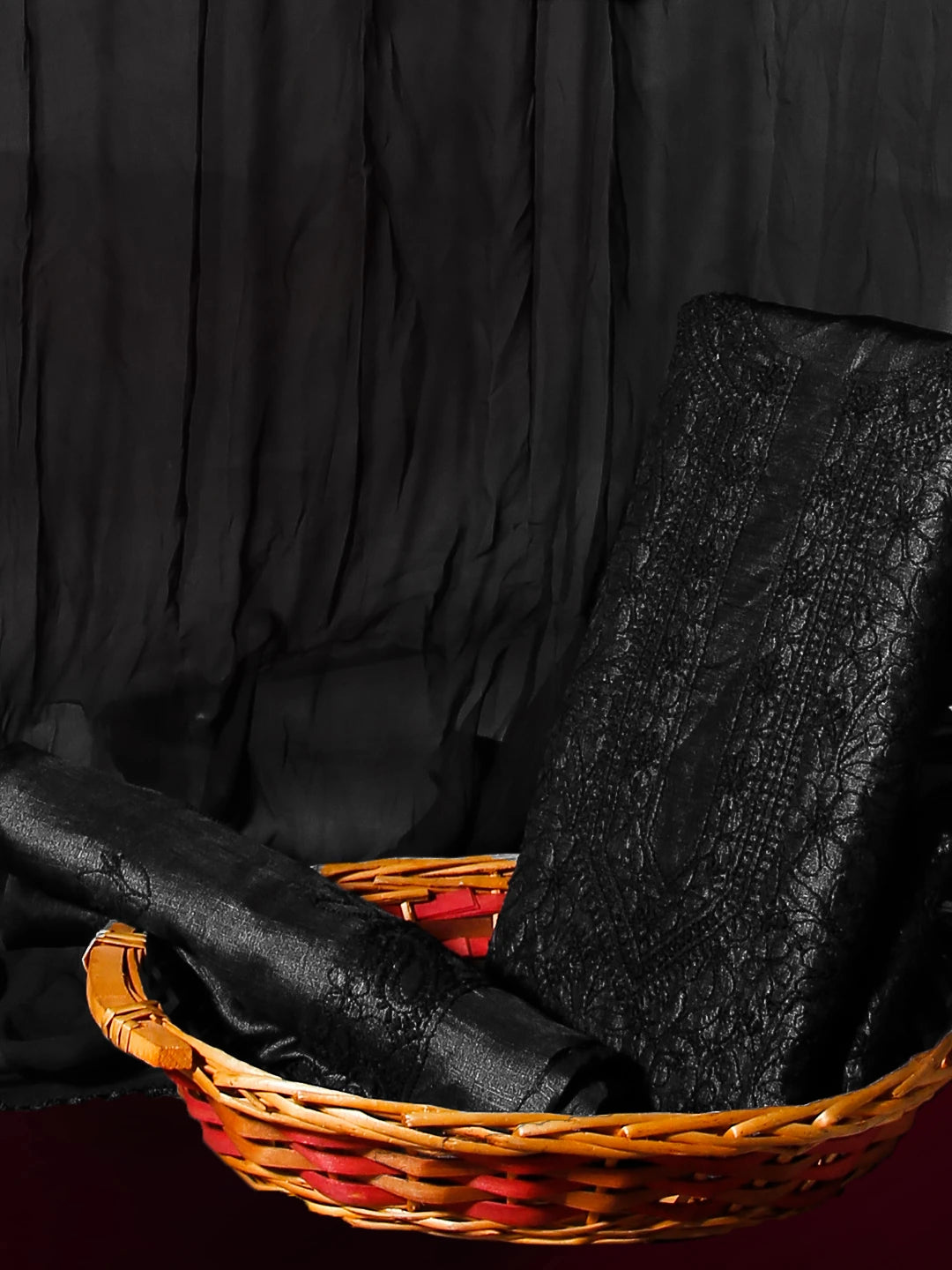 Ada Hand Embroidered Black Silk Lucknowi Chikankari Unstitched Suit Piece 01A529666