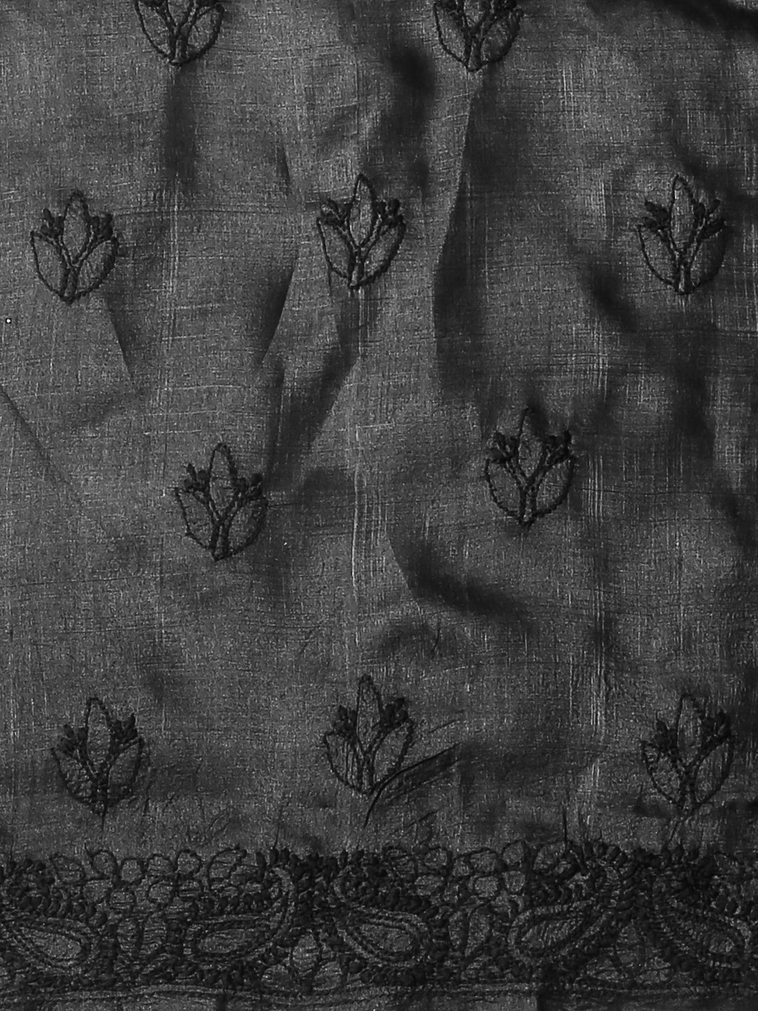 Ada Hand Embroidered Black Silk Lucknowi Chikankari Unstitched Suit Piece 01A529666