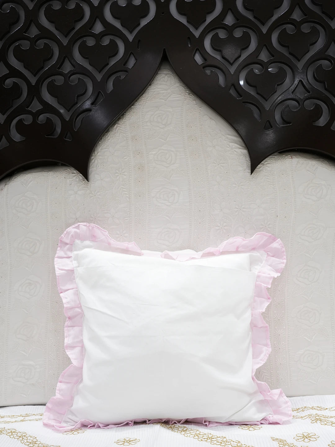 Ada Hand Embroidered White Cotton Lucknowi Chikankari Cushion Cover 01A431296