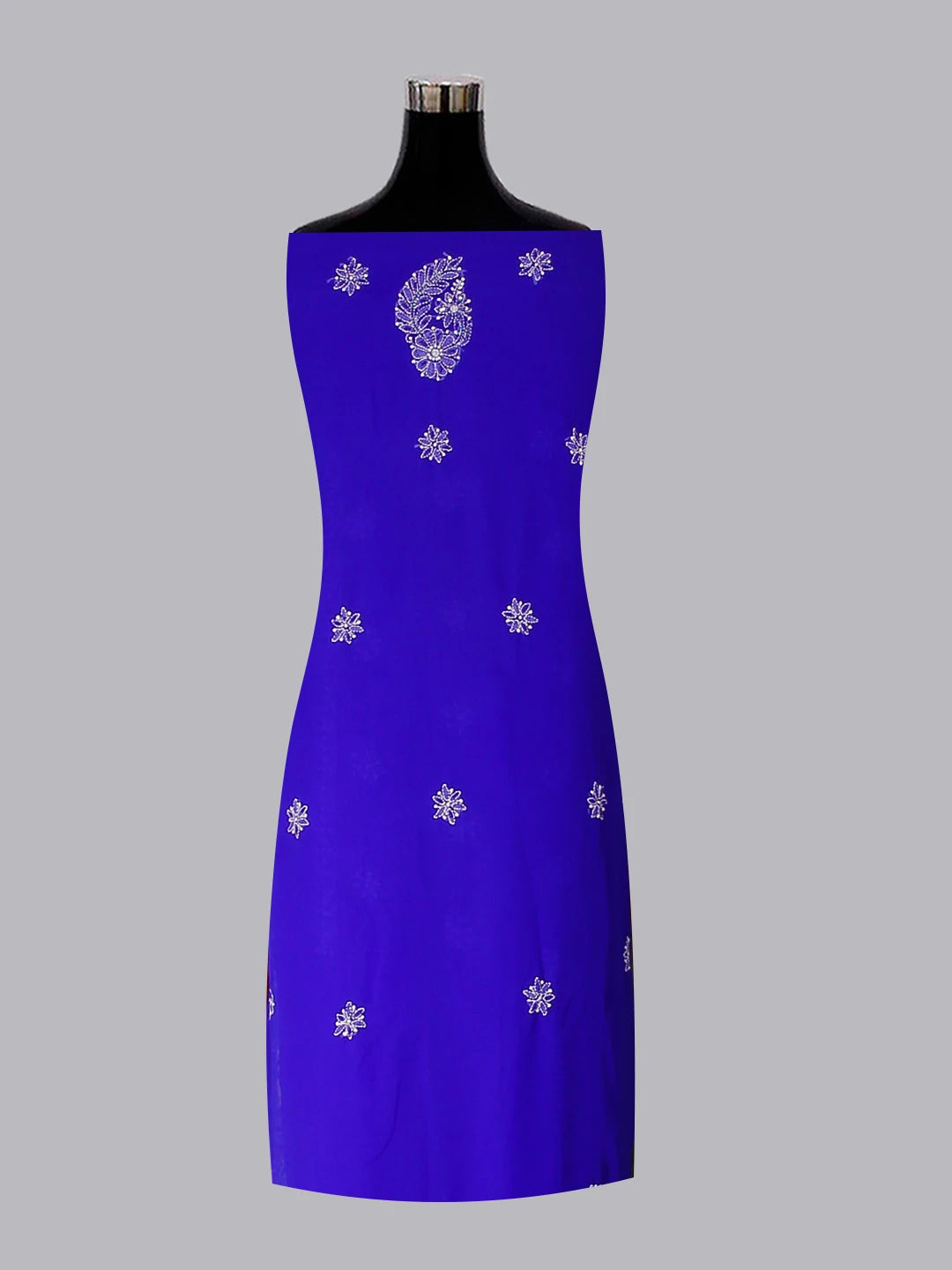 Ada Hand Embroidered Royal Blue Georgette Lucknowi Chikankari Unstitched Suit Piece With Pearl Work 01A536035