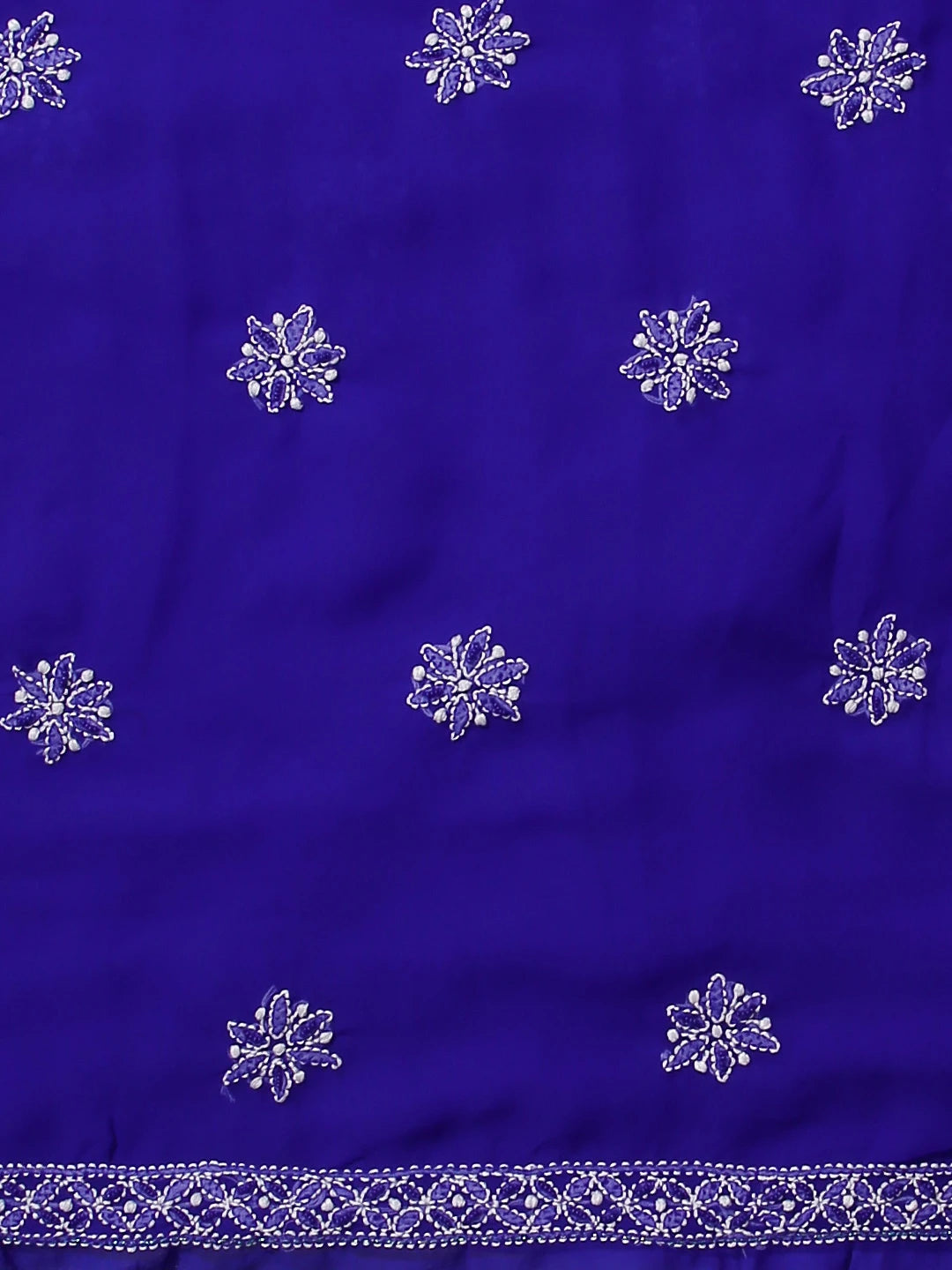 Ada Hand Embroidered Royal Blue Georgette Lucknowi Chikankari Unstitched Suit Piece With Pearl Work 01A536035