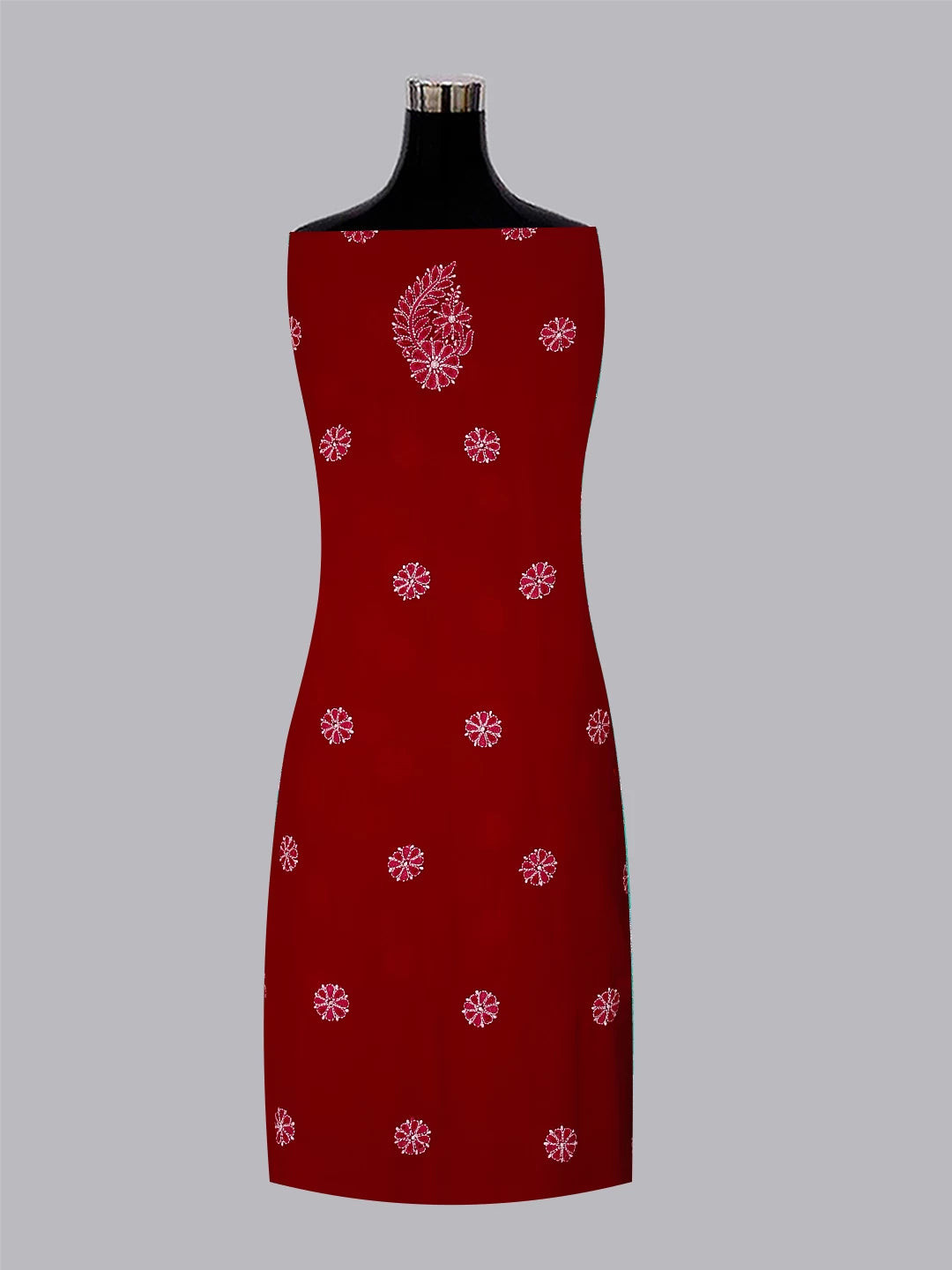 Ada Hand Embroidered Maroon Georgette Lucknowi Chikankari Unstitched Suit Piece With Pearl Work 01A536045