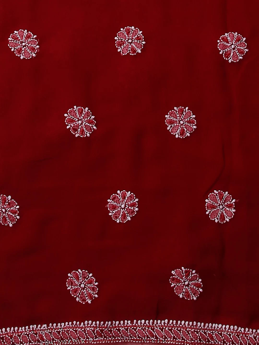 Ada Hand Embroidered Maroon Georgette Lucknowi Chikankari Unstitched Suit Piece With Pearl Work 01A536045
