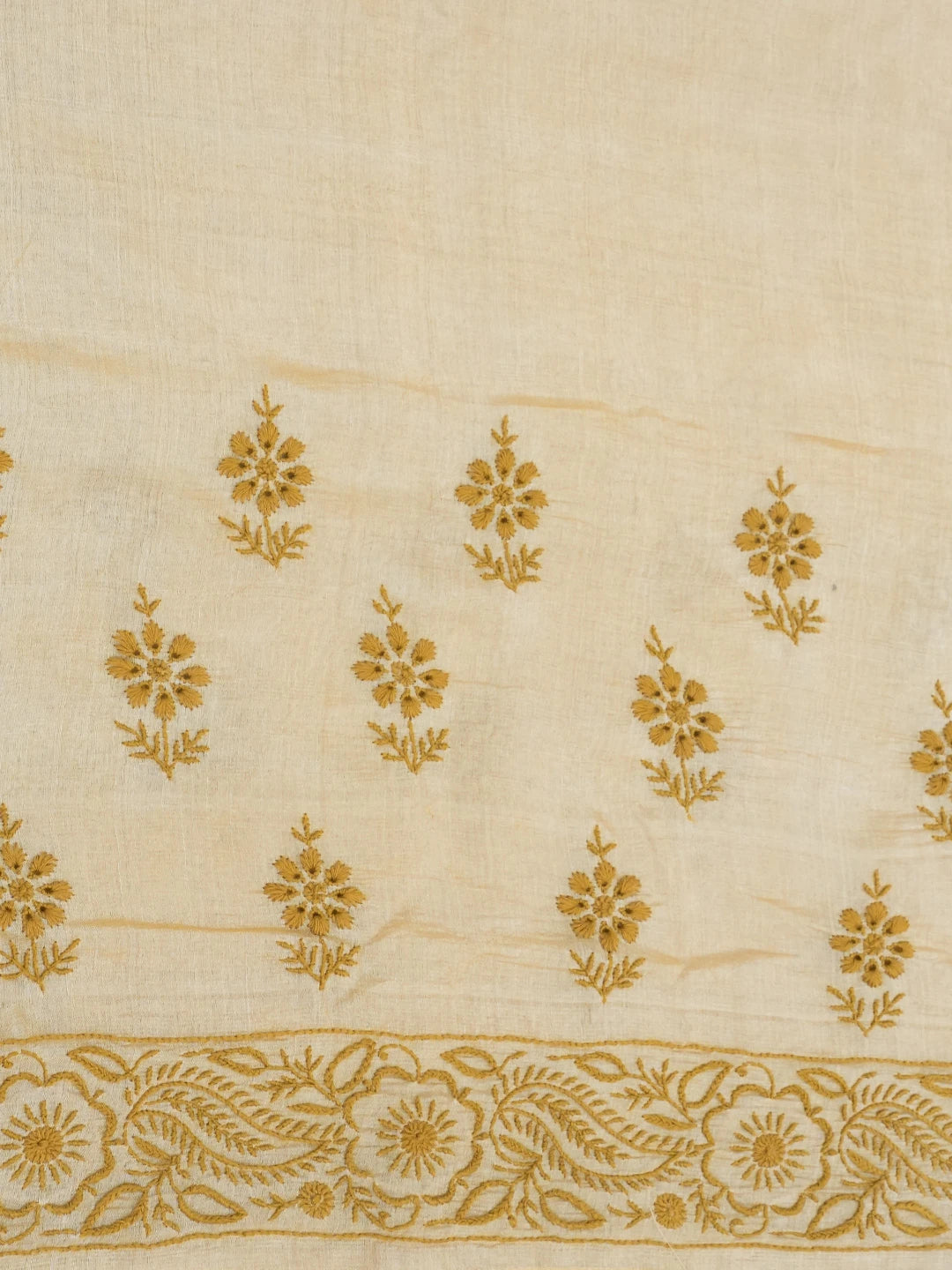 Ada Hand Embroidered Mustard Silk Lucknowi Chikankari Saree With Blouse 01A527191
