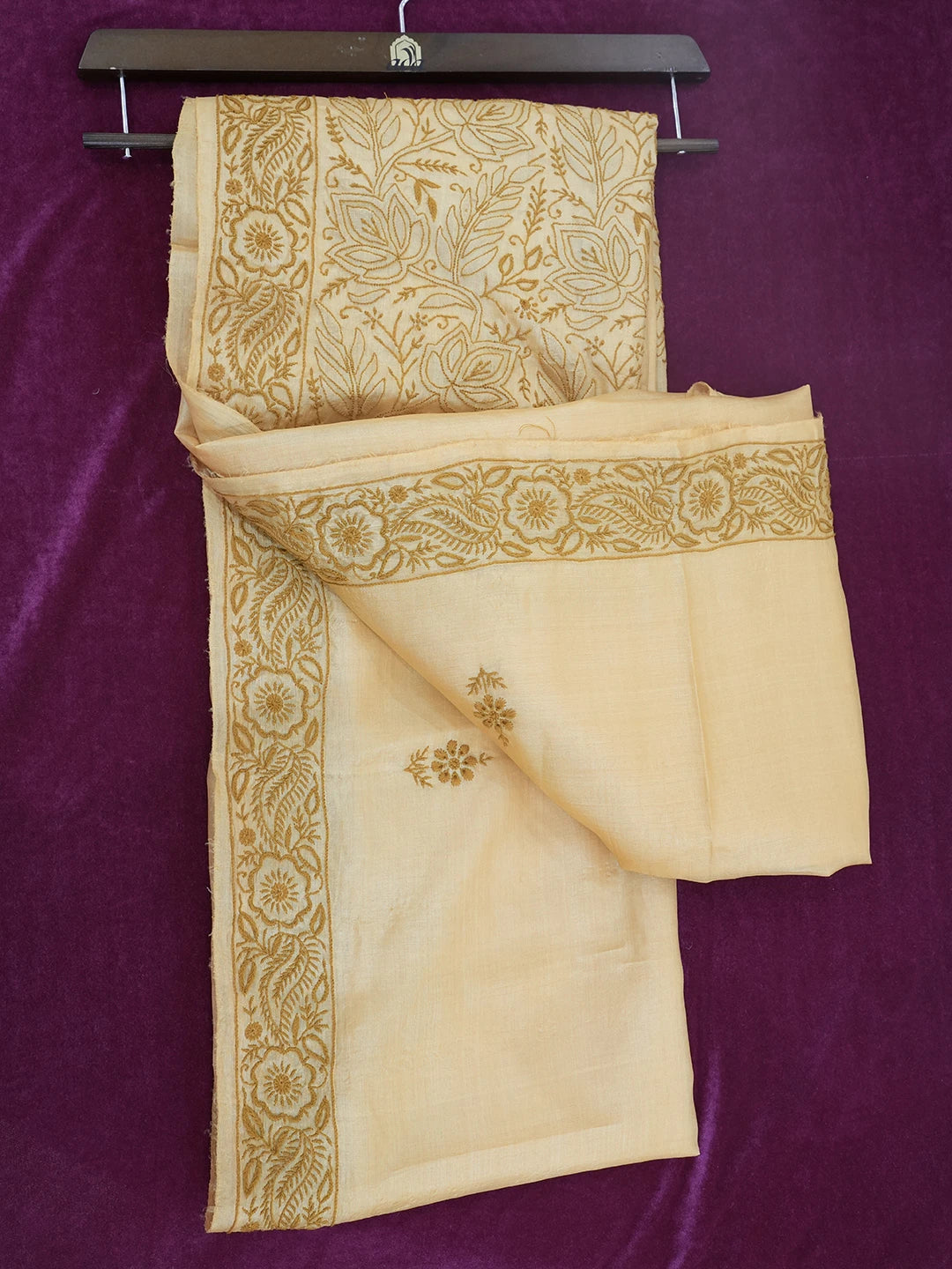 Ada Hand Embroidered Mustard Silk Lucknowi Chikankari Saree With Blouse 01A527191