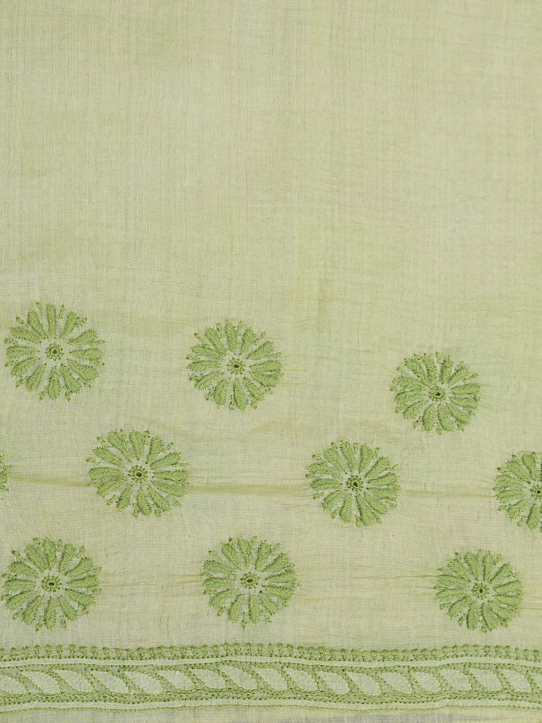 Ada Hand Embroidered Lime Green Silk Lucknowi Chikankari Saree With Blouse 01A527197