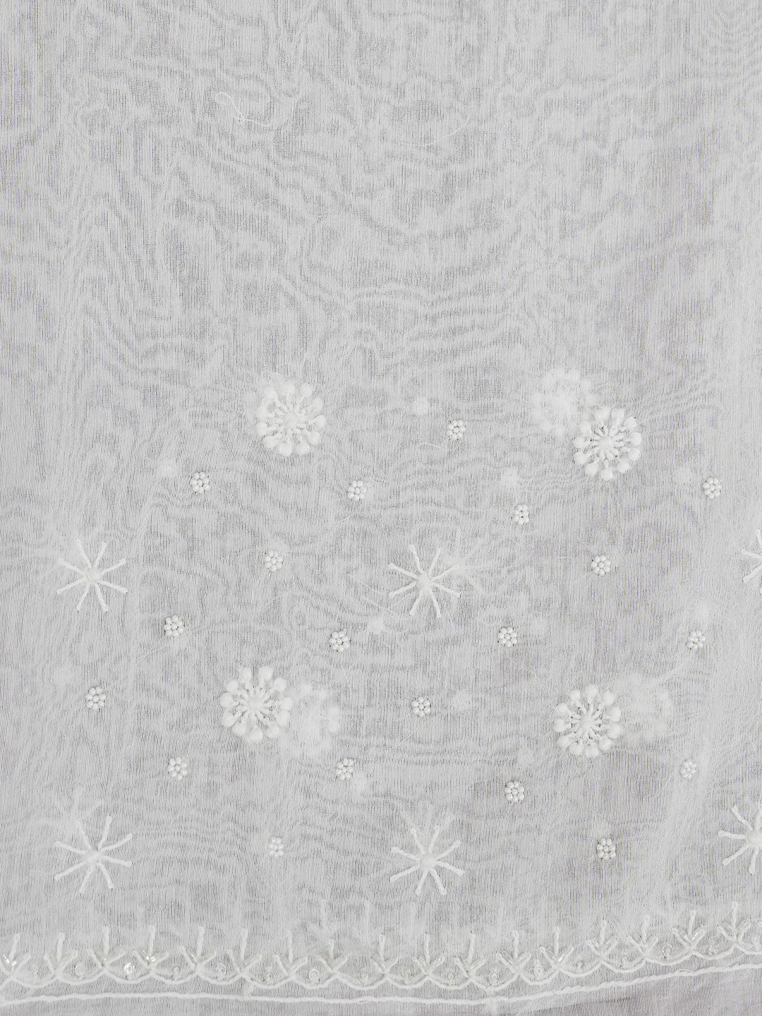 Ada Hand Embroidered White Chanderi Lucknowi Chikankari Saree and Blouse With Pearl Work 01A520223