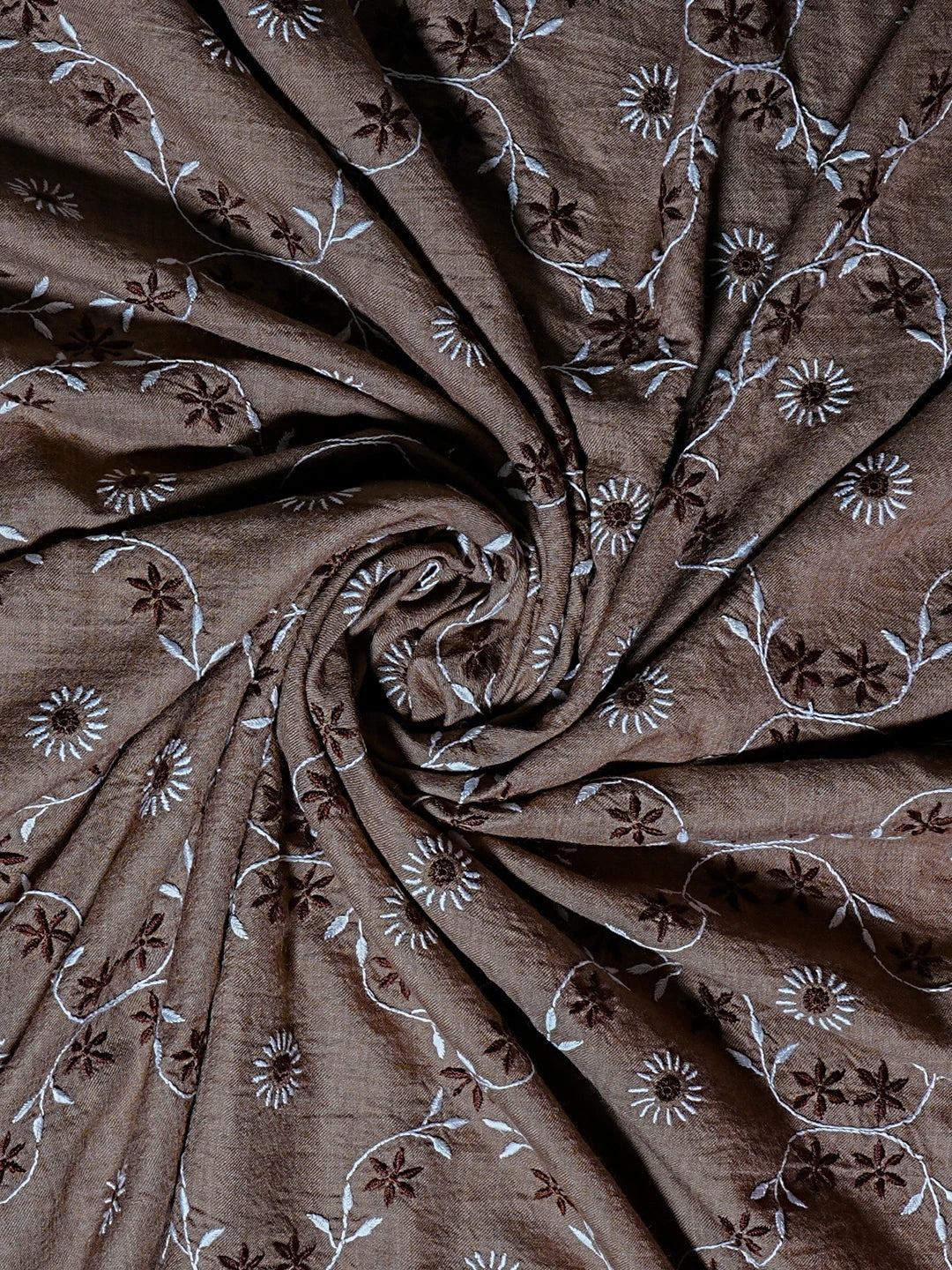 Ada Hand Embroidered Brown Pashmina  Lucknowi Chikankari Shawl 01A536073