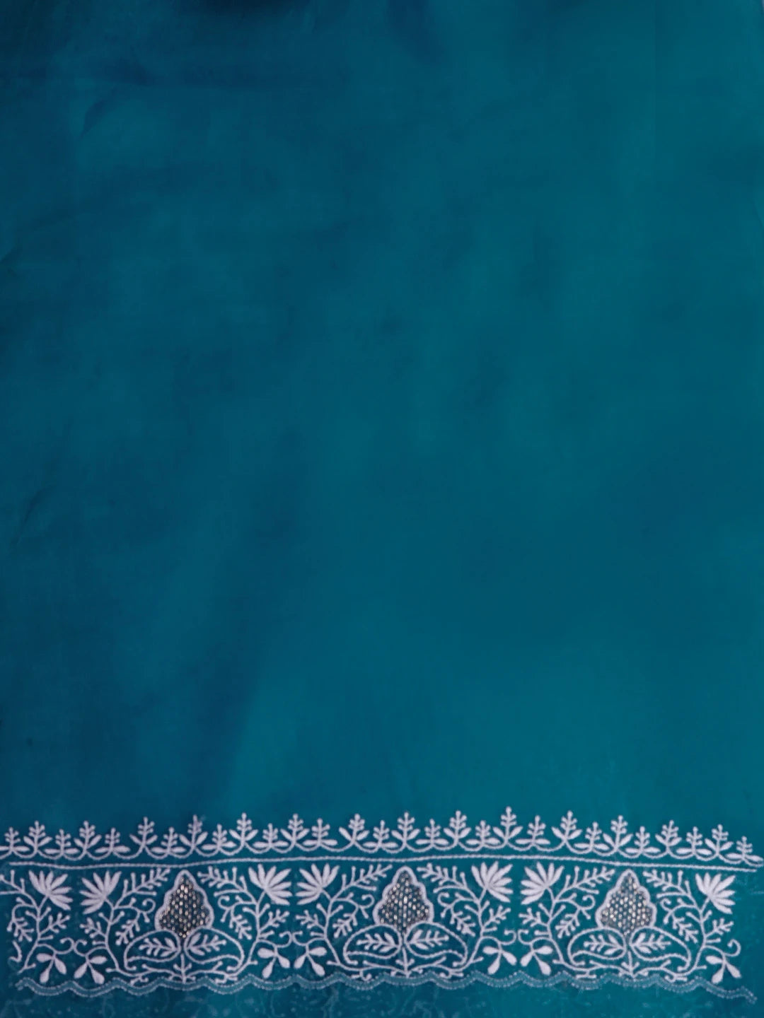 Ada Hand Embroidered Teal Green Organza Lucknowi Chikankari Saree With Blouse 01A533890