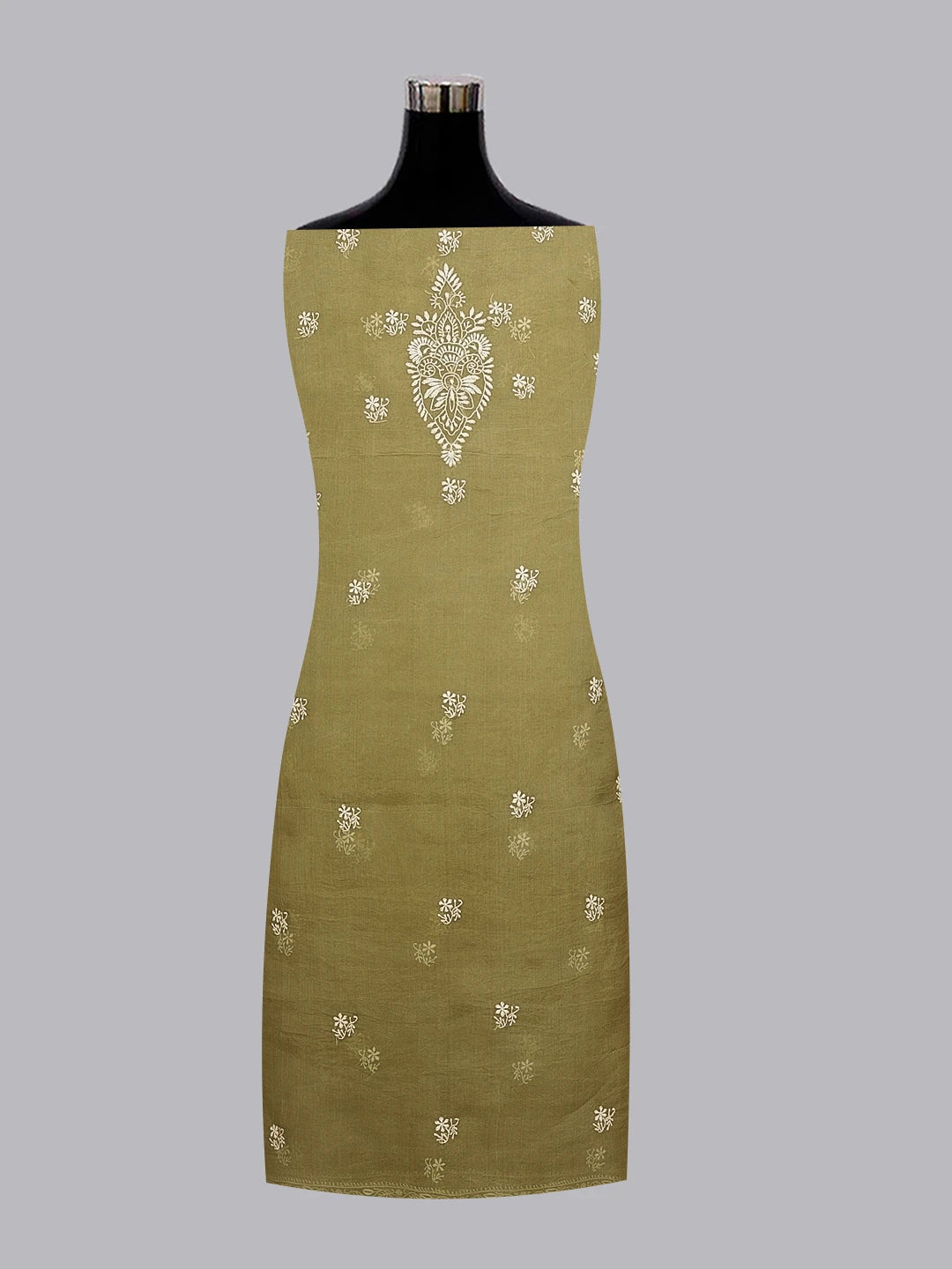 Ada Hand Embroidered Mehendi Green Organza Lucknowi Chikankari Unstitched Kurta Dupatta Set With Kasab hand Zari Work  01A517552