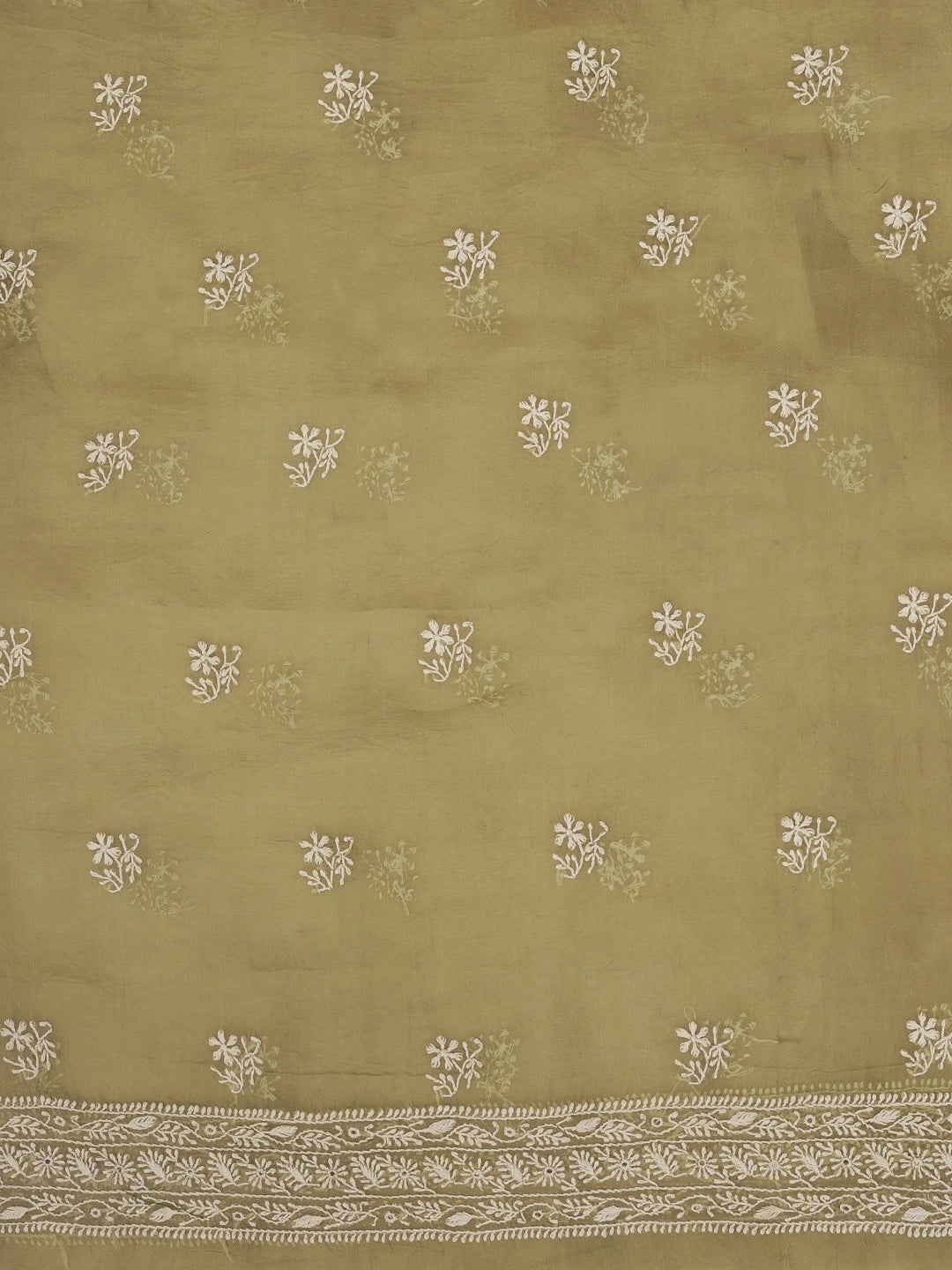 Ada Hand Embroidered Mehendi Green Organza Lucknowi Chikankari Unstitched Kurta Dupatta Set With Kasab hand Zari Work  01A517552