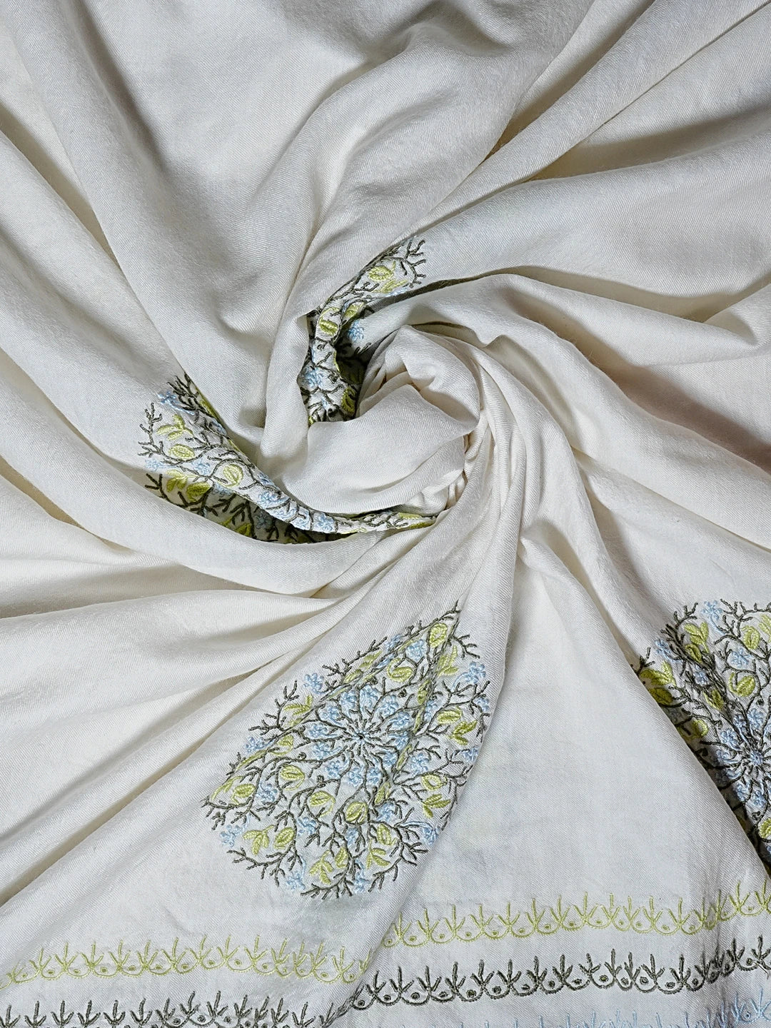 Ada Hand Embroidered White Pashmina  Lucknowi Chikankari Shawl 01A536066