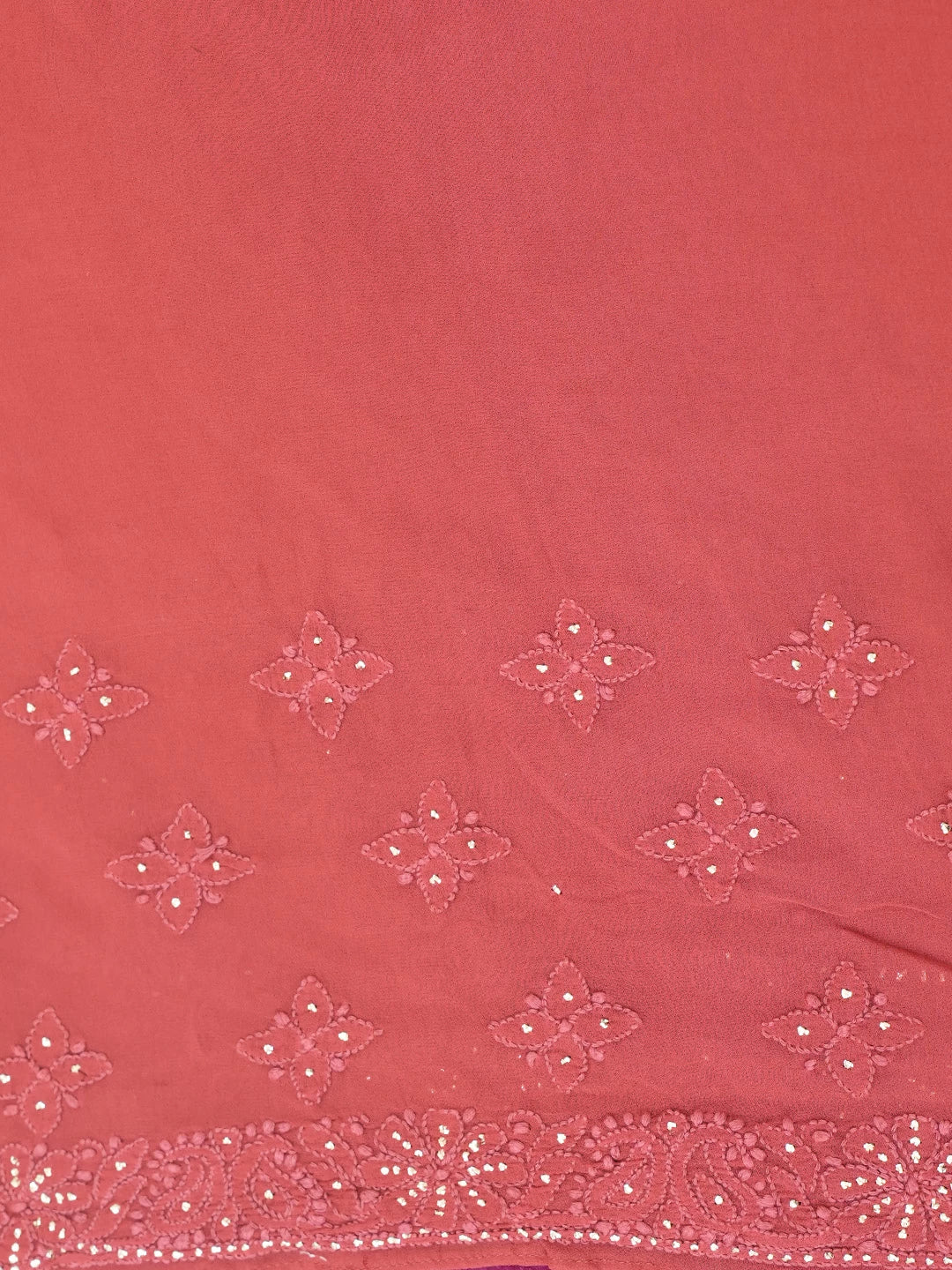 Ada Hand Embroidered Scarlet Red Viscose Georgette Lucknowi Chikankari Saree/Blouse With Muqaish Work  01A342149