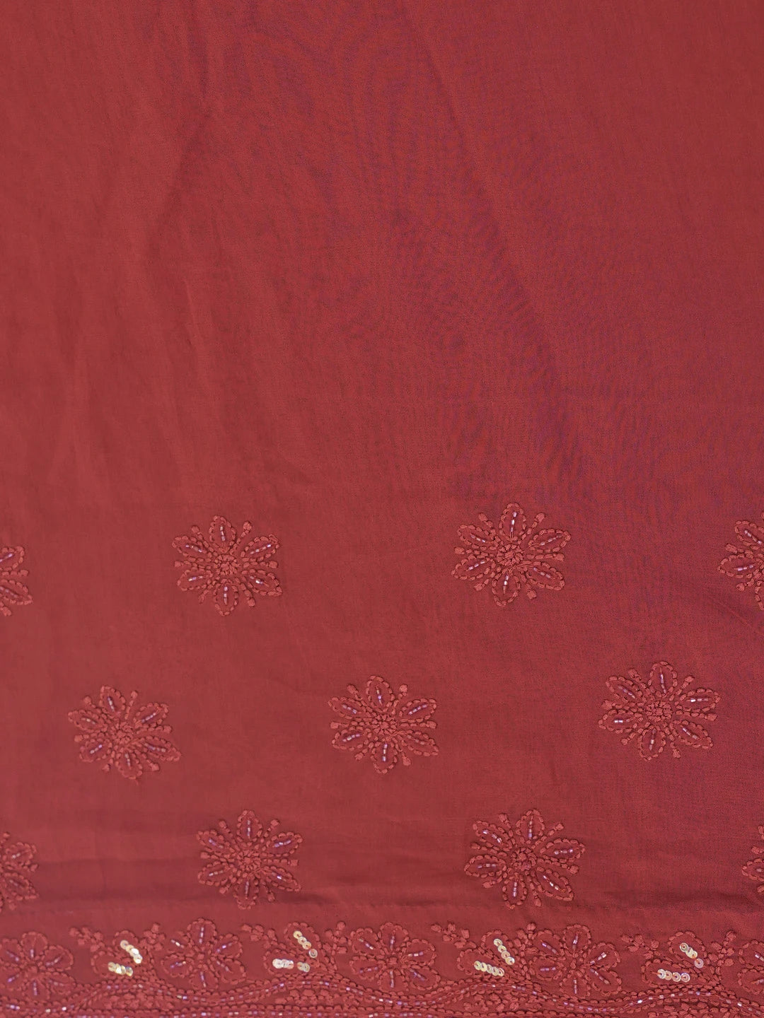 Ada Hand Embroidered Scarlet Red Viscose Georgette Lucknowi Chikankari Saree/Blouse With Sequinned Work 01A467083