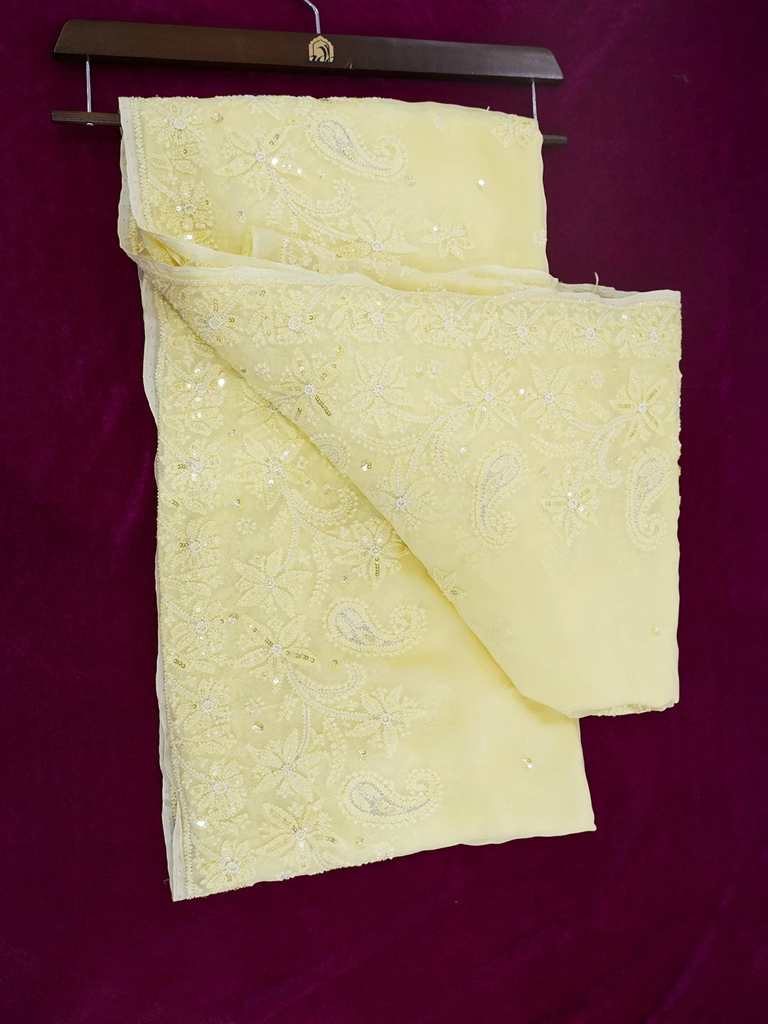Ada Hand Embroidered Lemon Viscose Georgette Lucknowi Chikankari Saree/Blouse With Sequinned Work 01A454382