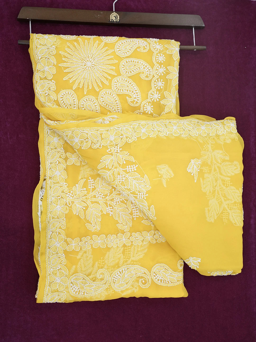 Ada Hand Embroidered Yellow Georgette Lucknowi Chikankari Saree with Blouse 01A417165