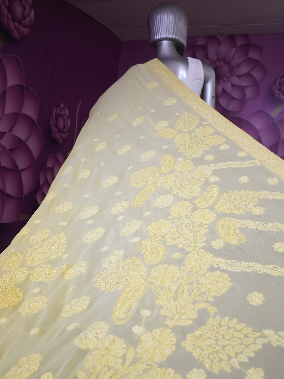 Ada Hand Embroidered Ombre Shade Yellow/Mustard  Viscose Georgette Lucknowi Chikankari Saree and Blouse With Sequinned Work 01A342138