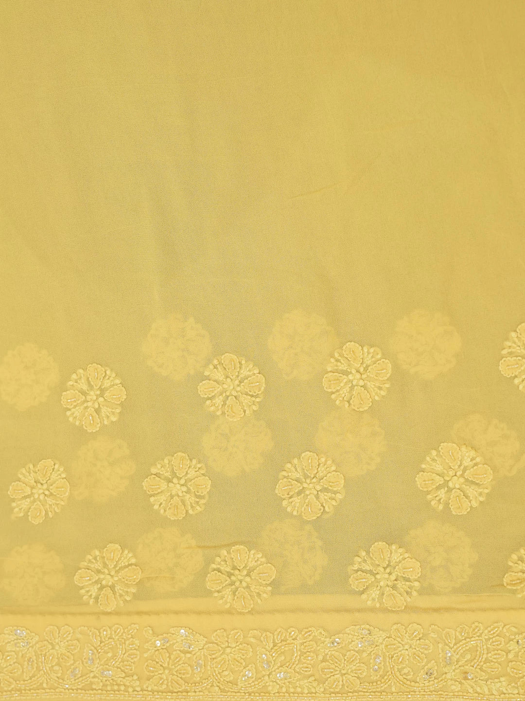 Ada Hand Embroidered Ombre Shade Yellow/Mustard  Viscose Georgette Lucknowi Chikankari Saree and Blouse With Sequinned Work 01A342138