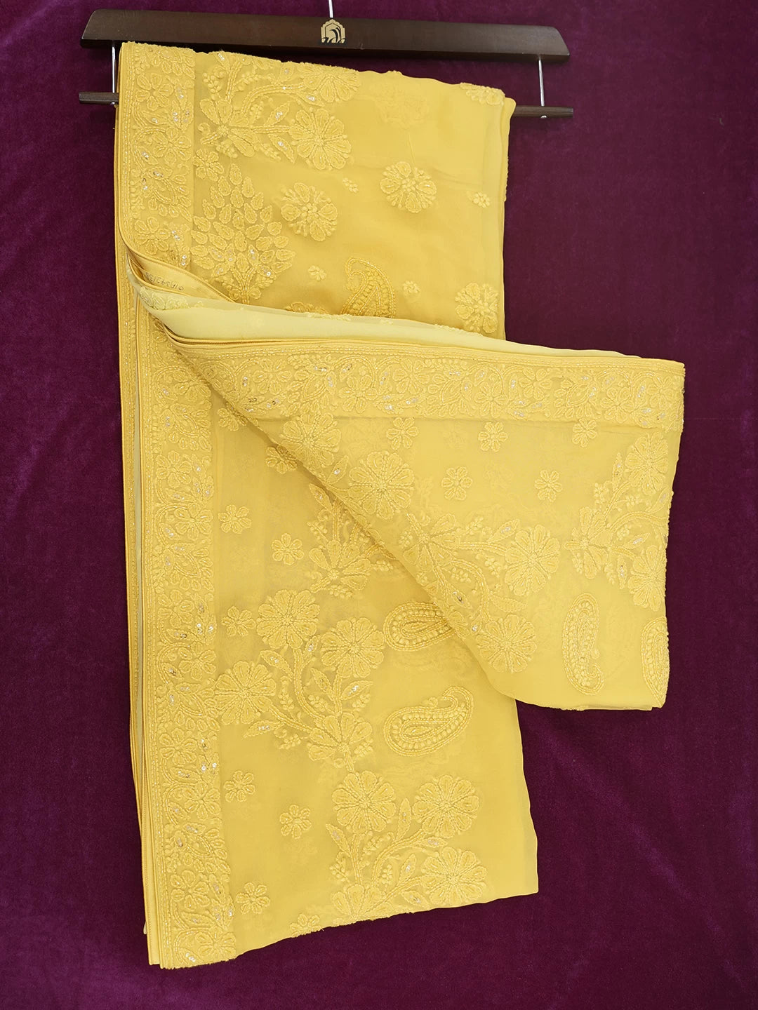 Ada Hand Embroidered Ombre Shade Yellow/Mustard  Viscose Georgette Lucknowi Chikankari Saree and Blouse With Sequinned Work 01A342138