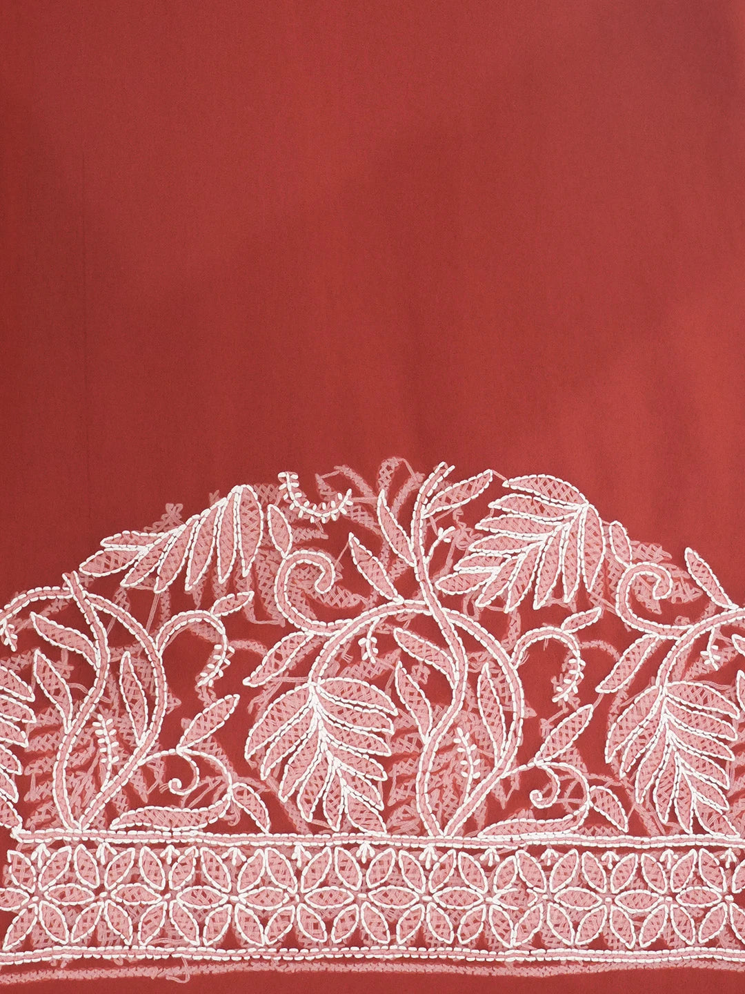 Ada Hand Embroidered Red Georgette Lucknowi Chikankari Saree With Blouse 01A113218