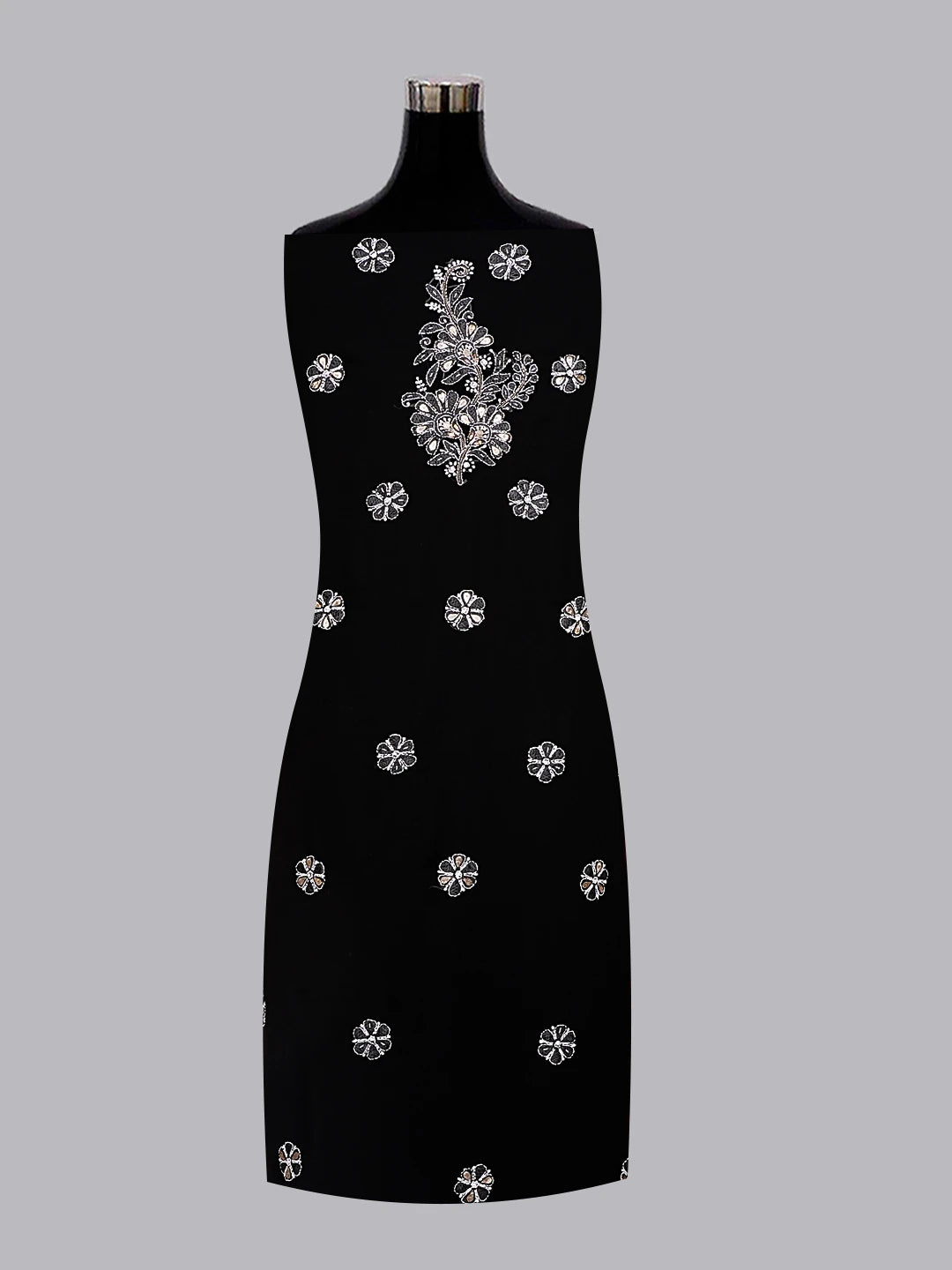 Ada Hand Embroidered Black Georgette Lucknowi Chikankari Unstitched Suit Piece With Zari Work 01A470604